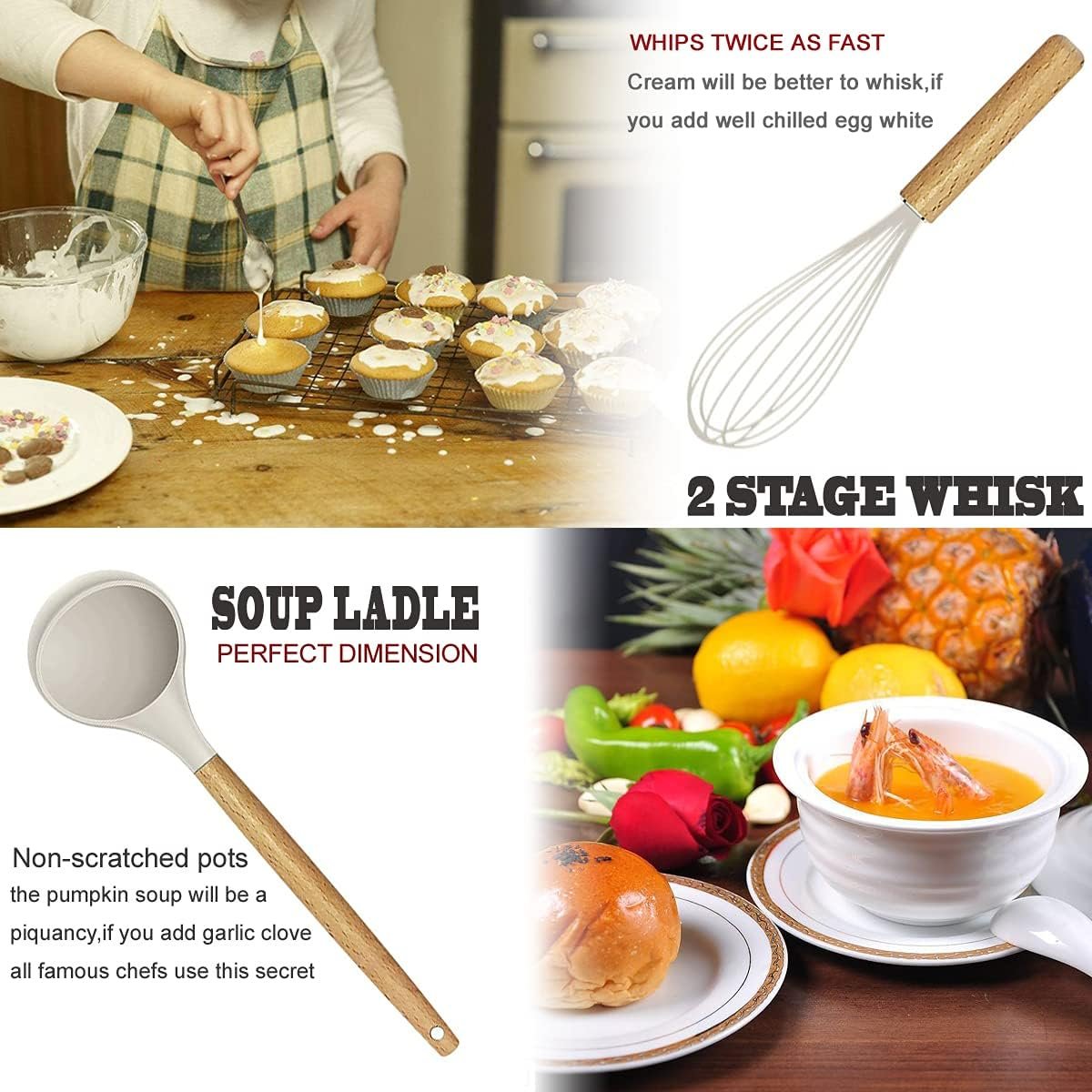 Kitchen Utensils Set- 35 PCs Cooking Utensils with Grater,Tongs, Spoon Spatula &Turner Made of Heat Resistant Food Grade Silicone and Wooden Handles Kitchen Gadgets Tools Set for Nonstick Cookware 4 Kitchen Utensils Set- 35 PCs Cooking Utensils with Grater,Tongs, Spoon Spatula &Turner Made of Heat Resistant Food Grade Silicone and Wooden Handles Kitchen Gadgets Tools Set for Nonstick Cookware - Image 4