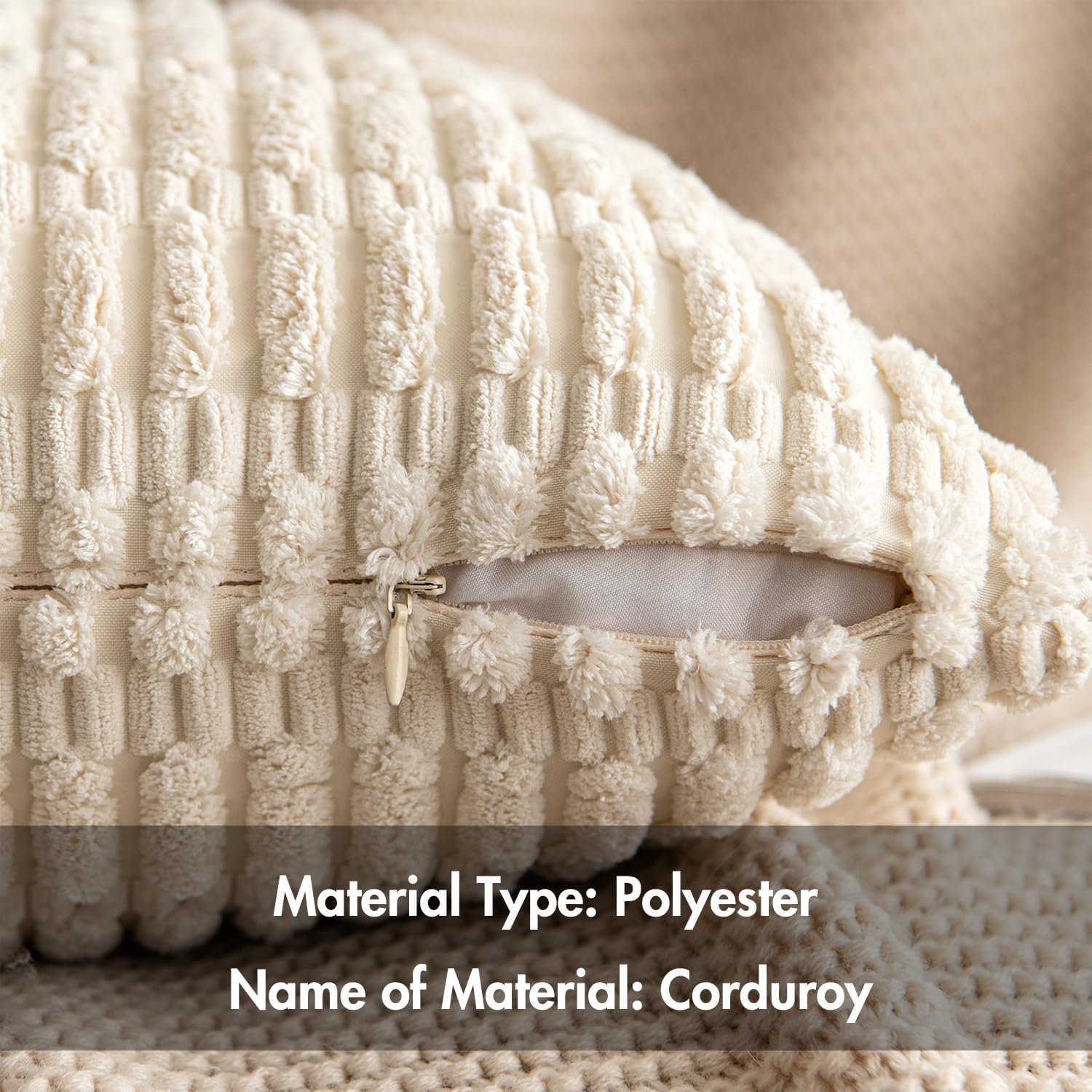 MIULEE Pack of 2 Corduroy Decorative Throw Pillow Covers 18x18 Inch Soft Boho Striped Pillow Covers Spring Modern Farmhouse Home Decor for Sofa Living Room Couch Bed Cream White 3 MIULEE Pack of 2 Corduroy Decorative Throw Pillow Covers 18x18 Inch Soft Boho Striped Pillow Covers Spring Modern Farmhouse Home Decor for Sofa Living Room Couch Bed Cream White - Image 3