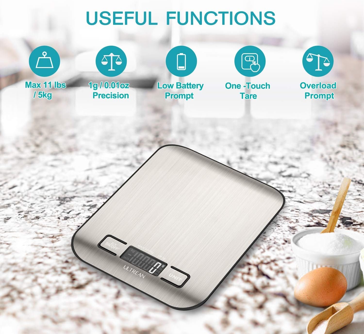 Ultrean Food Scale, Digital Kitchen Scale Weight Grams and Ounces for Baking Cooking and Meal Prep, 6 Units with Tare Function, 11lb (Batteries Included) 3 Ultrean Food Scale, Digital Kitchen Scale Weight Grams and Ounces for Baking Cooking and Meal Prep, 6 Units with Tare Function, 11lb (Batteries Included) - Image 3