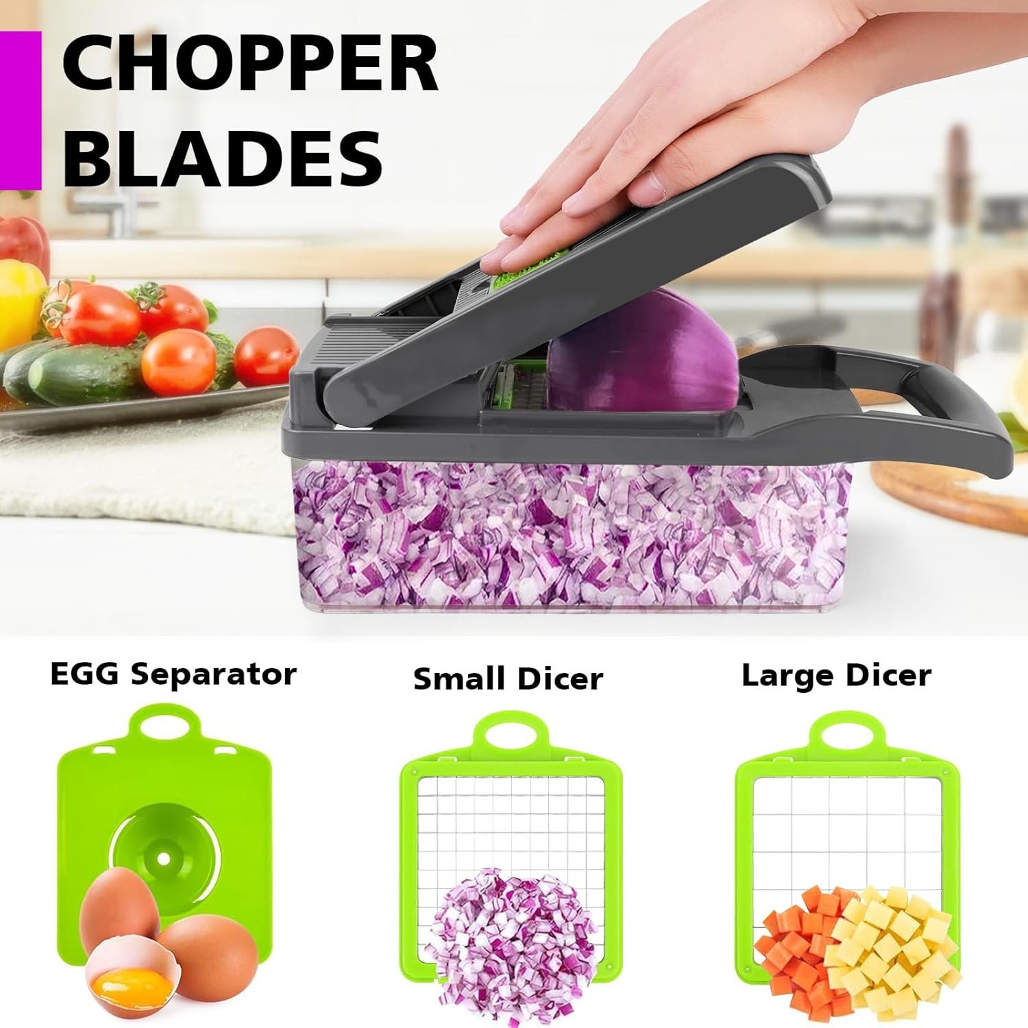 Vegetable Chopper, Pro Onion Chopper, Multifunctional 13 in 1 Food Chopper, Kitchen Vegetable Slicer Dicer Cutter,Veggie Chopper With 8 Blades,Carrot and Garlic Chopper With Container… 3 Vegetable Chopper, Pro Onion Chopper, Multifunctional 13 in 1 Food Chopper, Kitchen Vegetable Slicer Dicer Cutter,Veggie Chopper With 8 Blades,Carrot and Garlic Chopper With Container… - Image 3