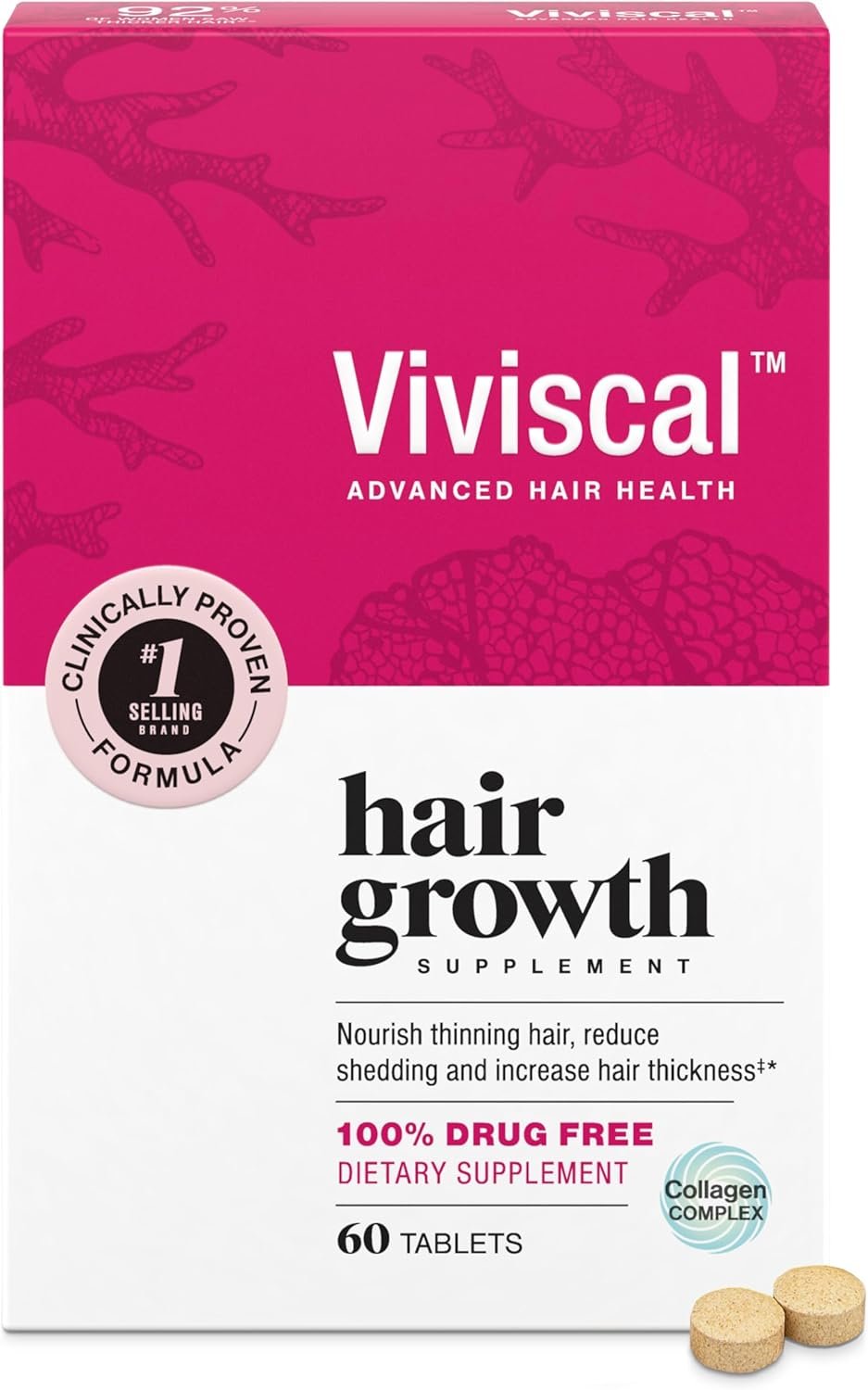 Viviscal Women's Hair Growth Supplement – Nourish Thinning Hair and Increase Hair Thickness – With AminoMar Collagen, Biotin, Zinc, Vitamin C, and Iron – 60 Tablets (30-Day Supply)