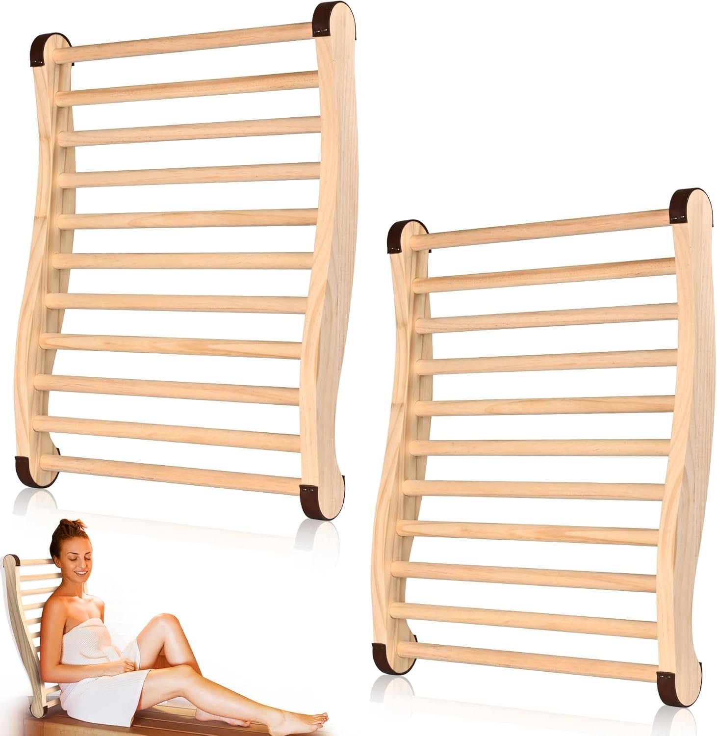2-Pack Upgraded Sauna Backrest, Sauna Accessories, S-shaped Design with Backrest Sauna Chair, with Non-slip Pads, Suitable for Infrared Sauna Backrest and Barrel Sauna Backrest, Ergonomic Design