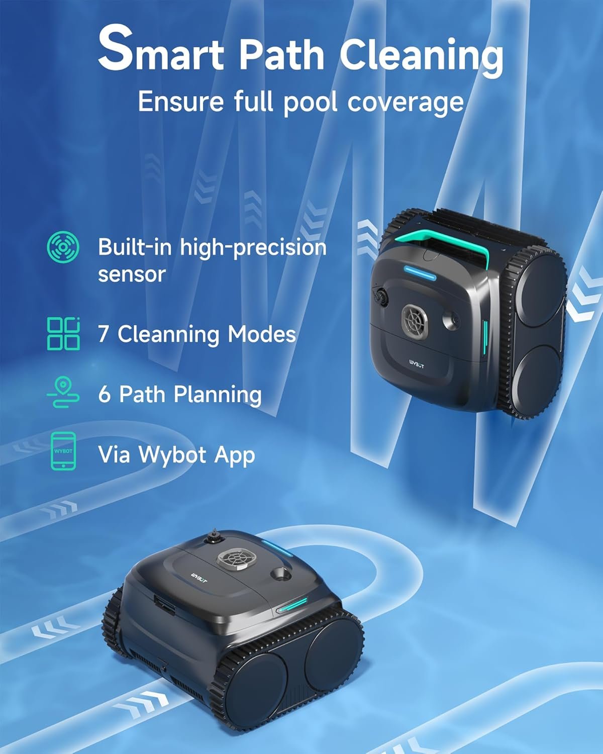 WYBOT C2 Robotic Pool Cleaner, Cordless Pool Vacuum for Inground Pools up to 2152 Sq.ft, Dual Filtration, Powerful Suction, Wall Climbing & Waterline Cleaning, Lasts 180Mins in Echo Mode 2 WYBOT C2 Robotic Pool Cleaner, Cordless Pool Vacuum for Inground Pools up to 2152 Sq.ft, Dual Filtration, Powerful Suction, Wall Climbing & Waterline Cleaning, Lasts 180Mins in Echo Mode - Image 2