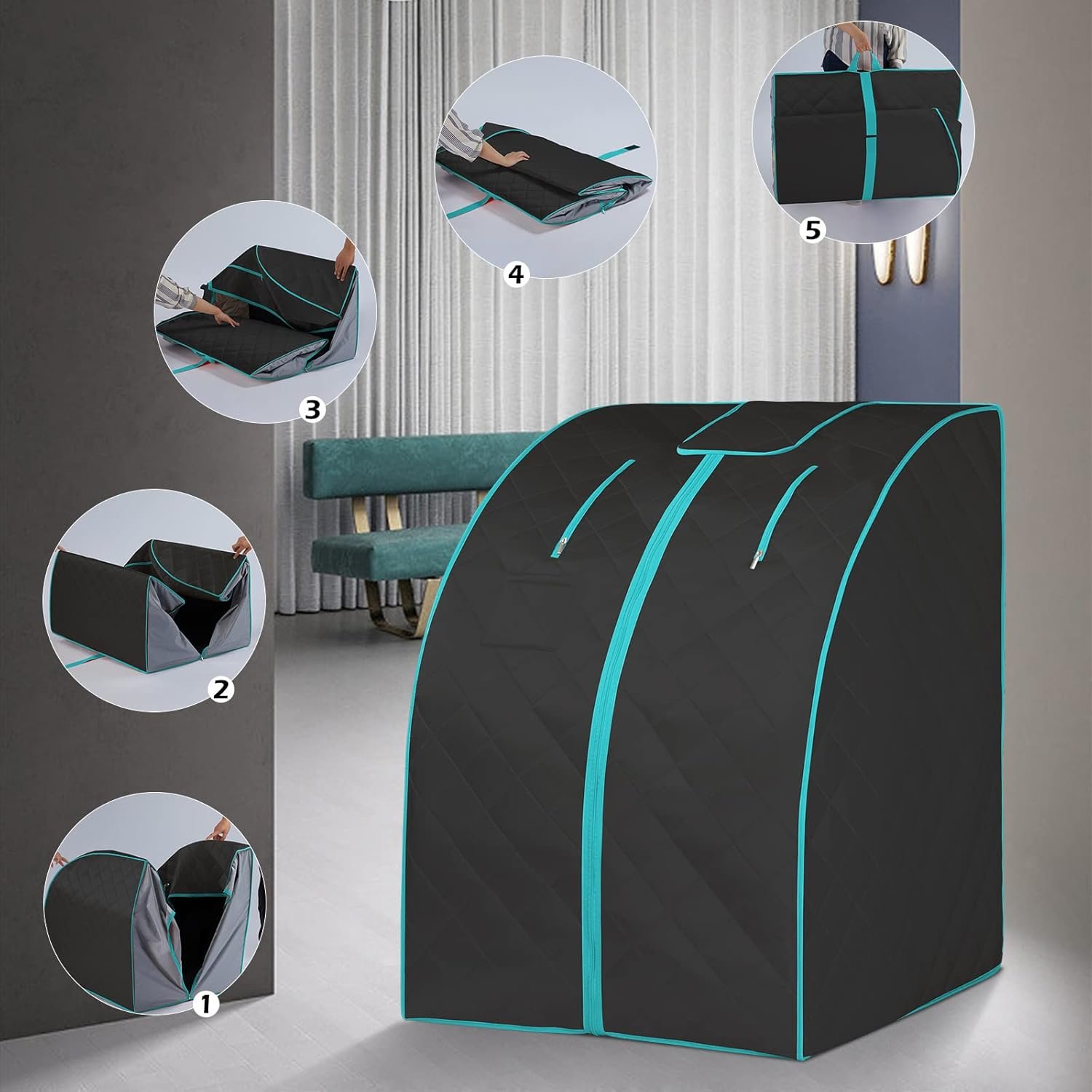 Smartmak Far Infrared Sauna, Full Body One Person Portable SPA Set with Time & Tempreture Remote Control, Heating Foot Pad and Foldable Reinforced Chair (L 27.6’’ x W 31.5’’ x H 37.8’’) - Black 7 Smartmak Far Infrared Sauna, Full Body One Person Portable SPA Set with Time & Tempreture Remote Control, Heating Foot Pad and Foldable Reinforced Chair (L 27.6’’ x W 31.5’’ x H 37.8’’) - Black - Image 7