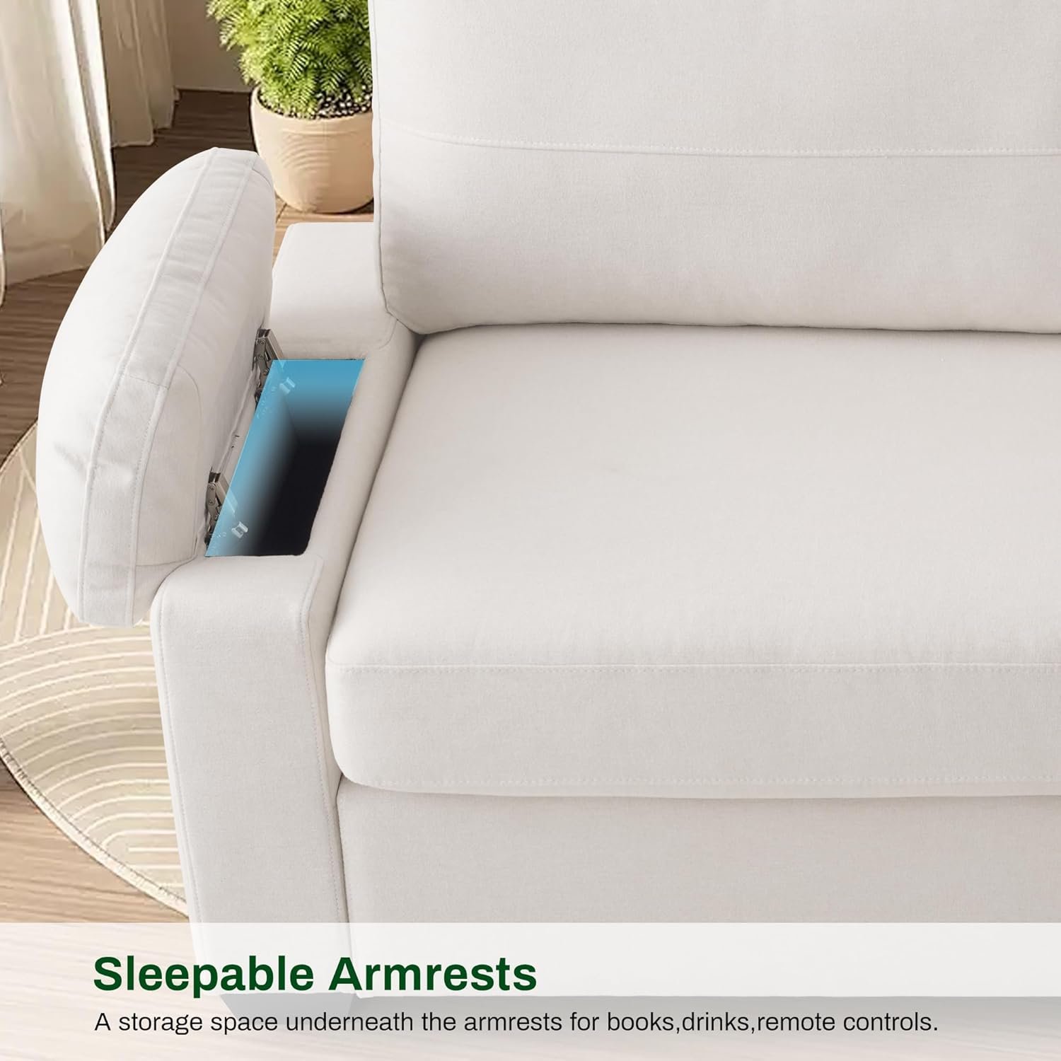 75" Couch for Living Room,3 Seater Sofa,Linen Fabric Deep Seat Couches with Upholstered Cushion and Storage Armrests for Small Space, Apartment(Beige) 5 75" Couch for Living Room,3 Seater Sofa,Linen Fabric Deep Seat Couches with Upholstered Cushion and Storage Armrests for Small Space, Apartment(Beige) - Image 5