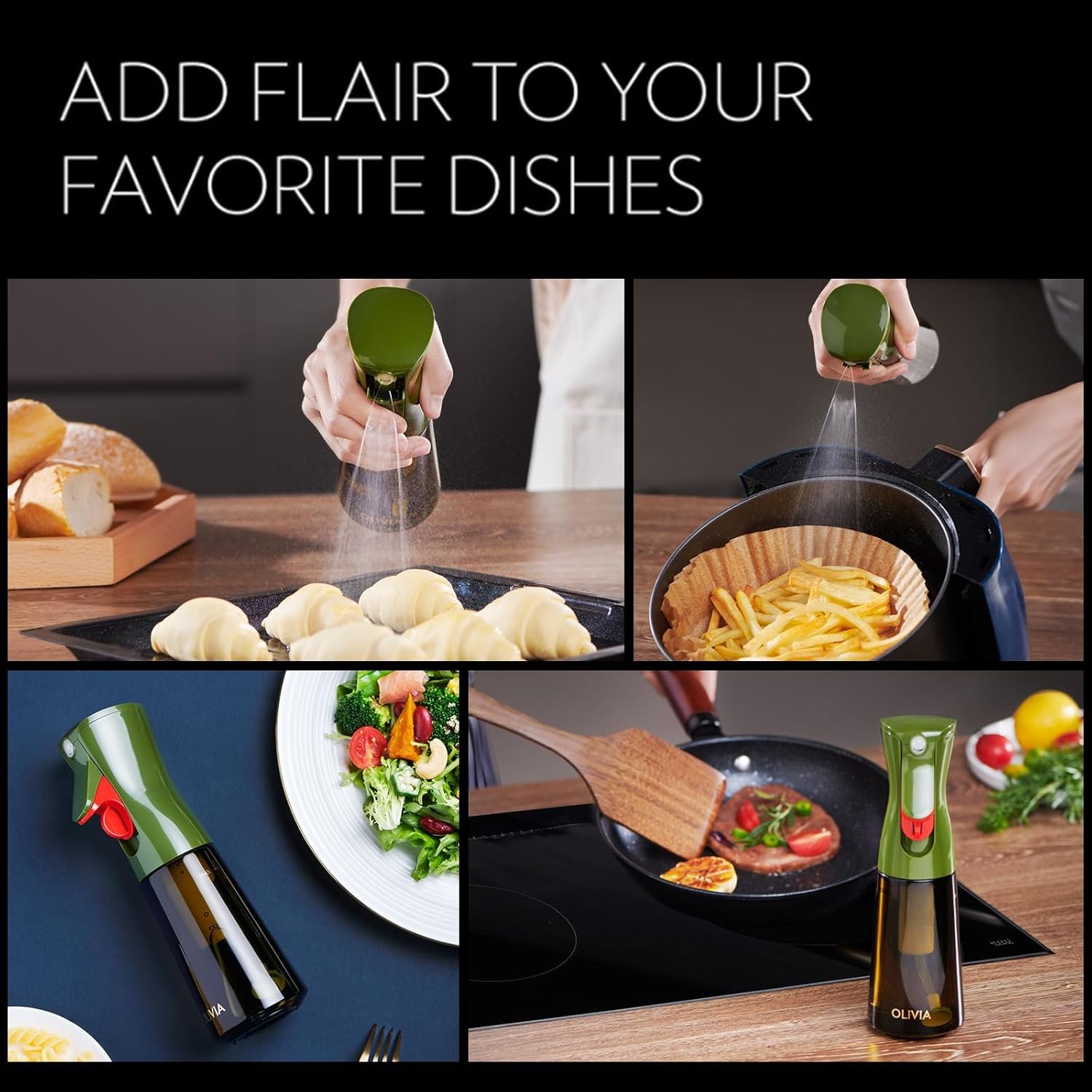 FLAIROSOL OLIVIA Oil Sprayer for Cooking, 200ml Glass Olive Oil Sprayer, Continuous Cooking Spray with Portion Control, Oil Dispenser for Kitchen, Air Fryer, Salad, BBQ (Green Bottle, Gold Print) 7 FLAIROSOL OLIVIA Oil Sprayer for Cooking, 200ml Glass Olive Oil Sprayer, Continuous Cooking Spray with Portion Control, Oil Dispenser for Kitchen, Air Fryer, Salad, BBQ (Green Bottle, Gold Print) - Image 7