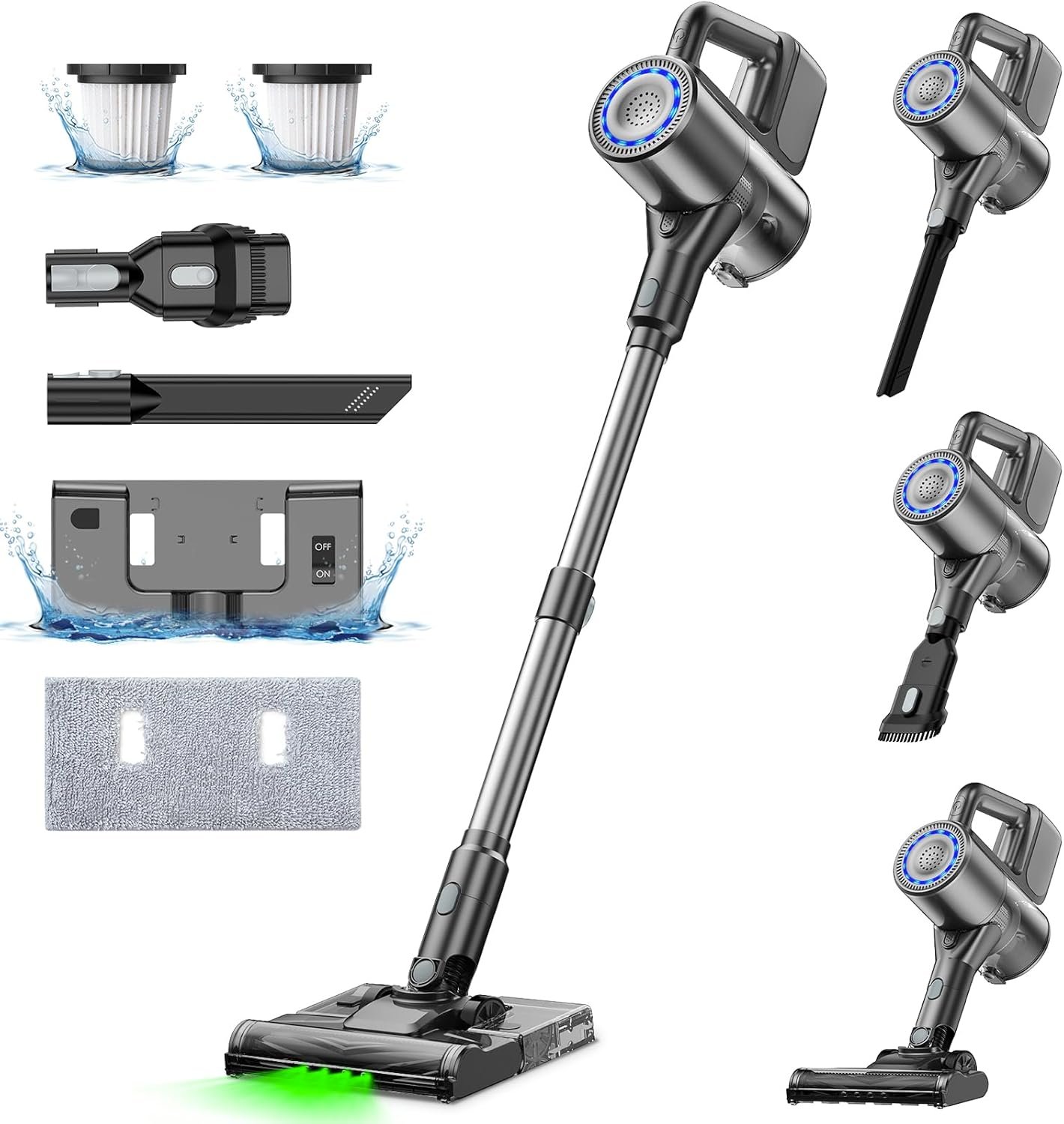 S7 Plus Cordless Vacuum Cleaner, 35Kpa, up to 40Mins 2-in-1 Cordless Vacuum and Mop Combo, Lightweight and Versatile Stick Vacuum, Deep Cleans, Washes, Green LED, All in One