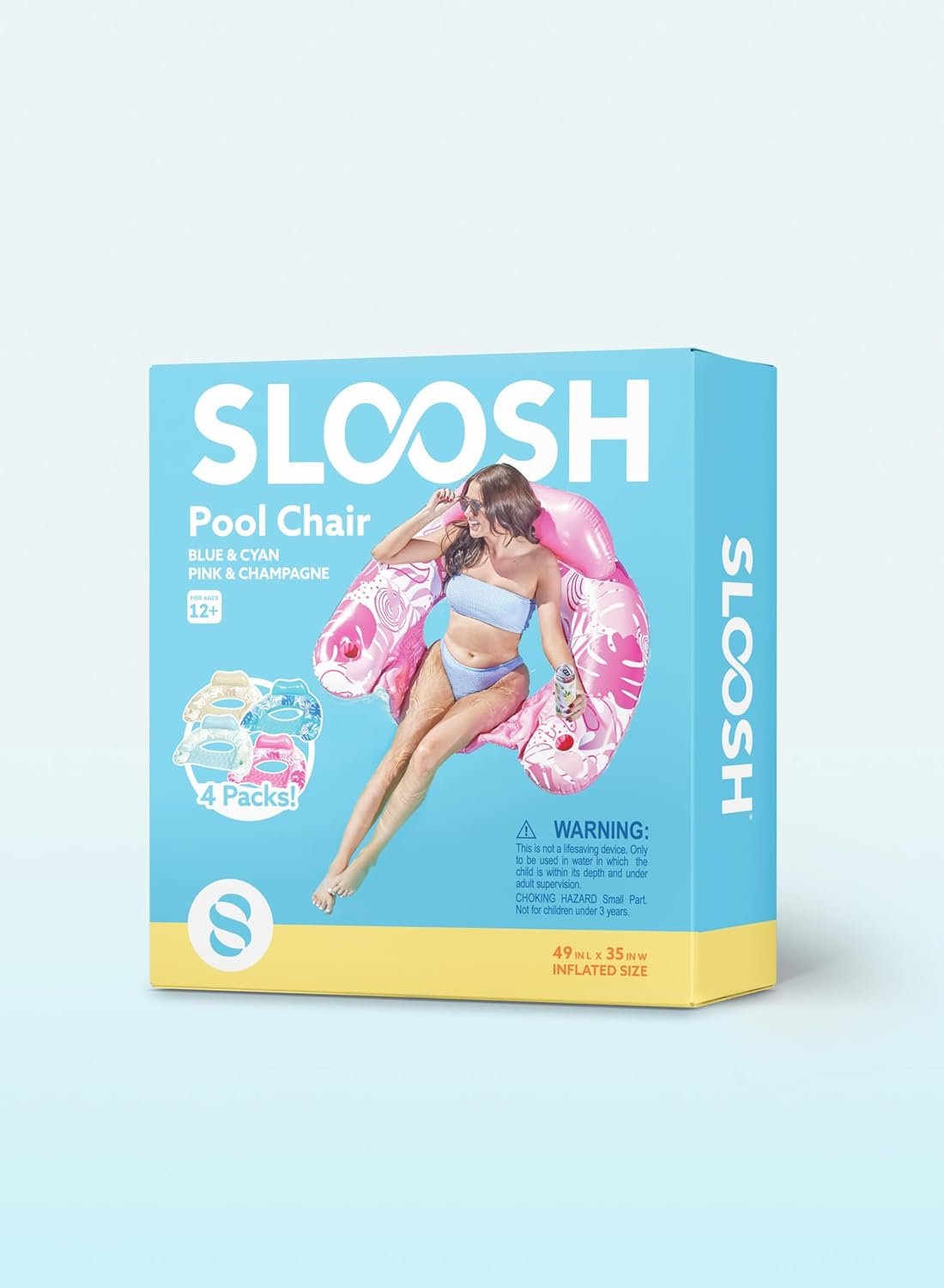 SLOOSH Inflatable Pool Floats Adult, 4 Pack Pool Chairs with Cup Holders,Blow up Floats Chair,Hammock Noodle Mat Leaves Design for Summer Water Fun Swimming Party Beach,Blue, Cyan, Pink, Champagne 7 SLOOSH Inflatable Pool Floats Adult, 4 Pack Pool Chairs with Cup Holders,Blow up Floats Chair,Hammock Noodle Mat Leaves Design for Summer Water Fun Swimming Party Beach,Blue, Cyan, Pink, Champagne - Image 7