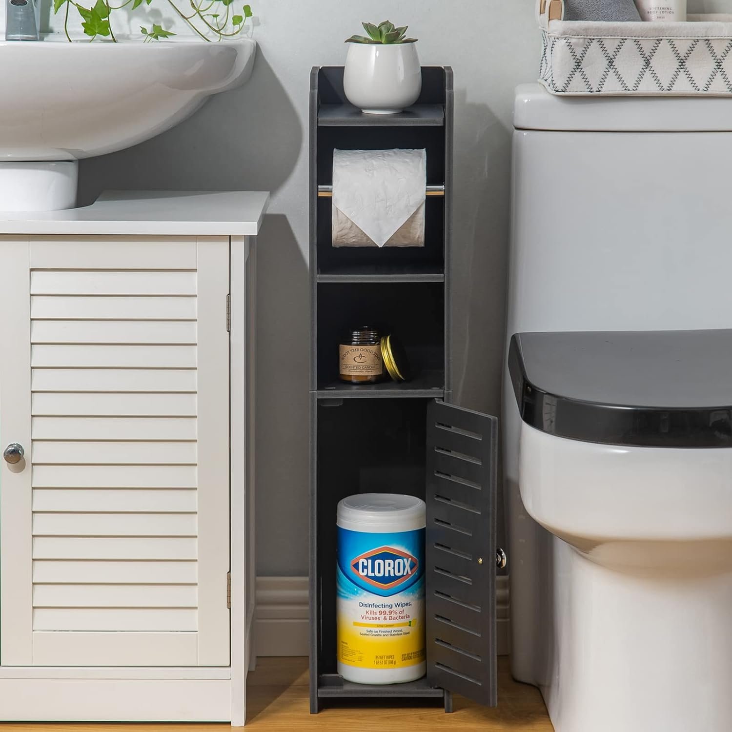 AOJEZOR Toilet Paper Holder Stand: Bathroom Storage Cabinet Beside Toilet Storage for Small Bathroom with Toilet Roll Holder - Toilet Paper Stand - Black 5 AOJEZOR Toilet Paper Holder Stand: Bathroom Storage Cabinet Beside Toilet Storage for Small Bathroom with Toilet Roll Holder - Toilet Paper Stand - Black - Image 5
