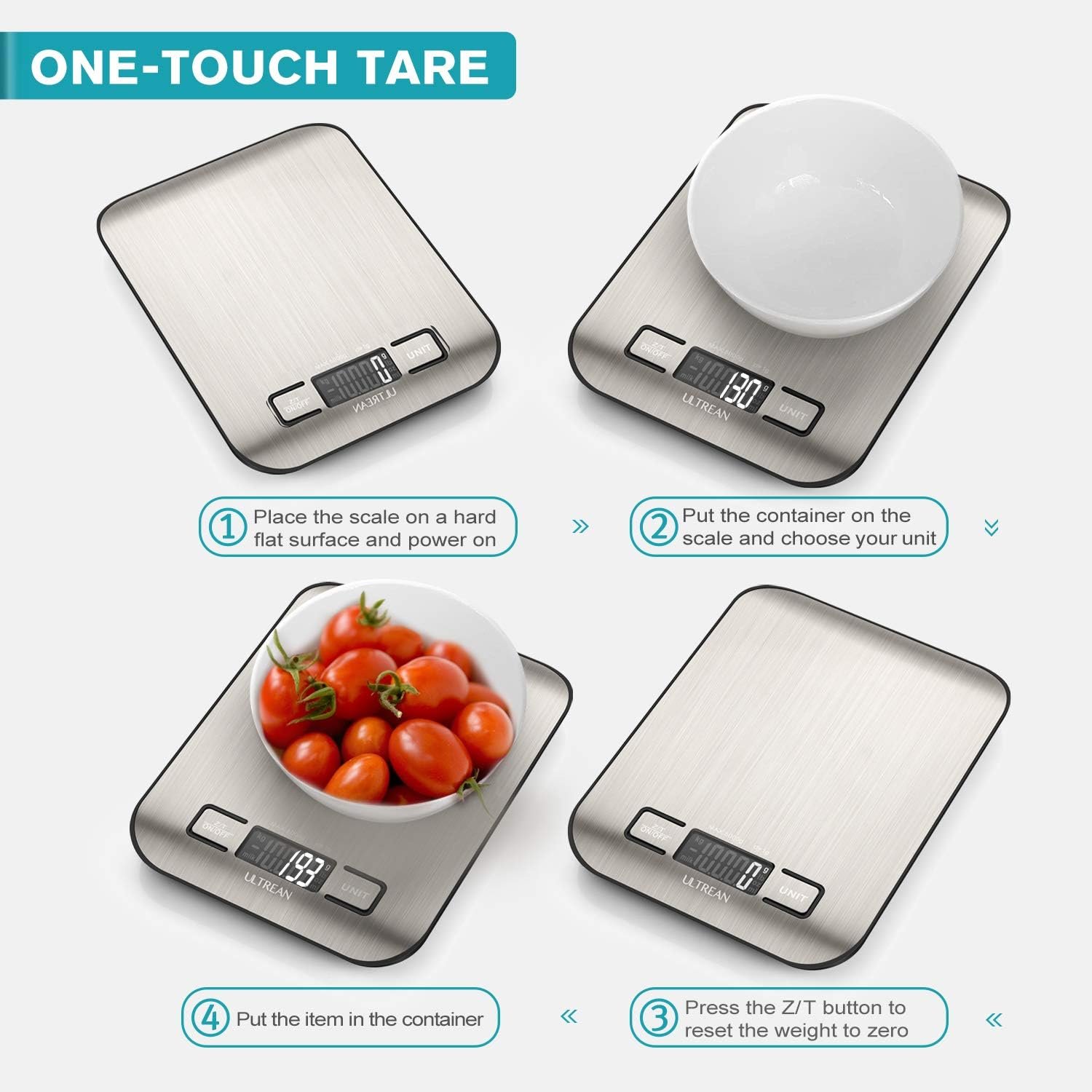 Ultrean Food Scale, Digital Kitchen Scale Weight Grams and Ounces for Baking Cooking and Meal Prep, 6 Units with Tare Function, 11lb (Batteries Included) 5 Ultrean Food Scale, Digital Kitchen Scale Weight Grams and Ounces for Baking Cooking and Meal Prep, 6 Units with Tare Function, 11lb (Batteries Included) - Image 5