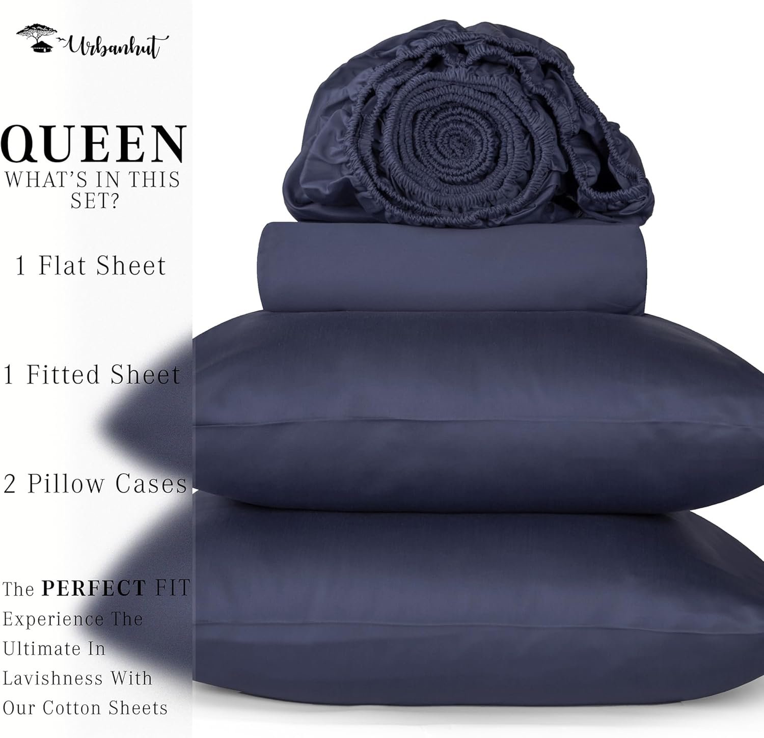 URBANHUT 1000 Thread Count Queen Sheet Set Egyptian Cotton Sheets, Long Staple Soft & Breathable, 4 Pc Bed Sheet Sets for Queen Size Bed, Luxury Hotel Sateen Sheets Fits 16" Deep Pocket - Navy Blue 4 URBANHUT 1000 Thread Count Queen Sheet Set Egyptian Cotton Sheets, Long Staple Soft & Breathable, 4 Pc Bed Sheet Sets for Queen Size Bed, Luxury Hotel Sateen Sheets Fits 16" Deep Pocket - Navy Blue - Image 4