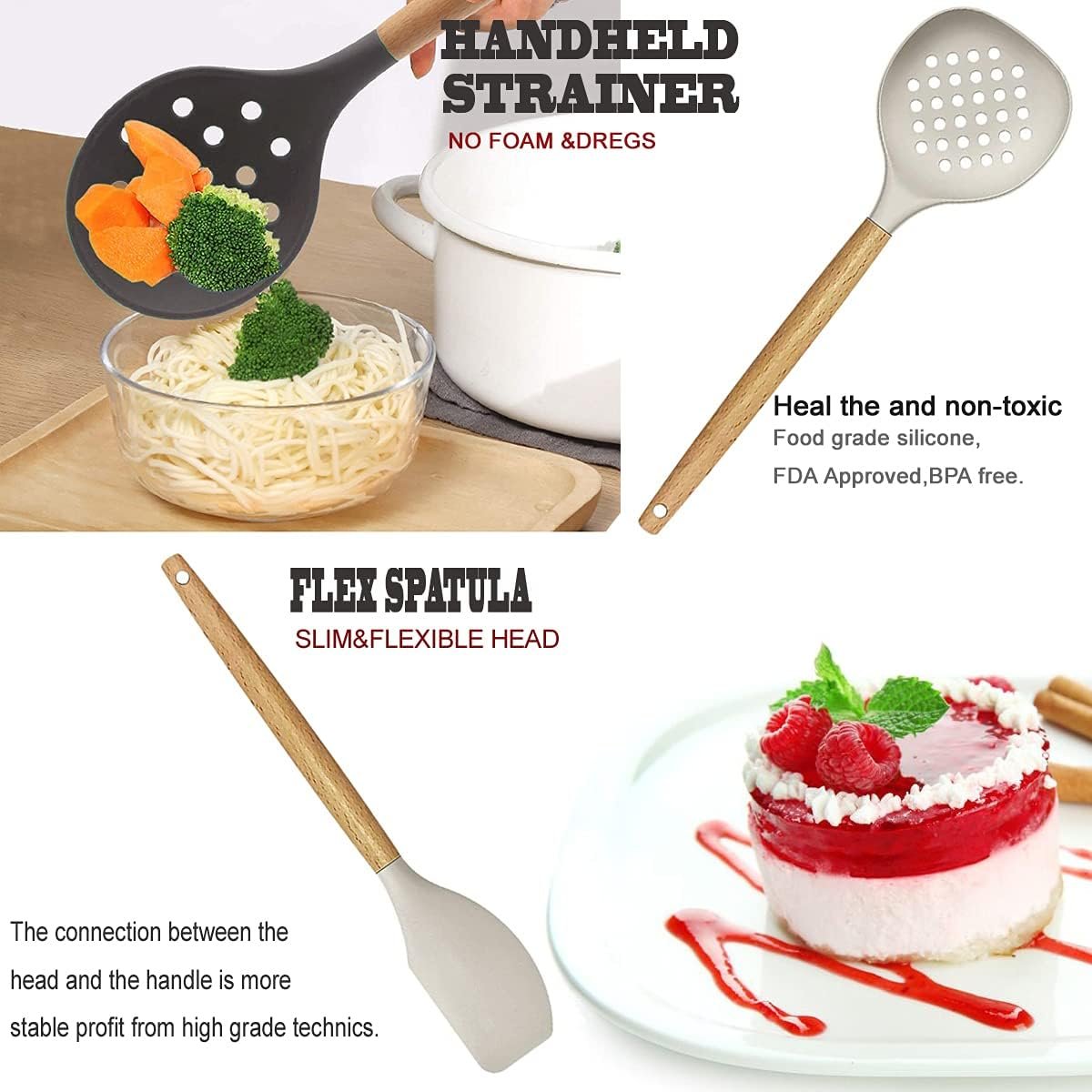 Kitchen Utensils Set- 35 PCs Cooking Utensils with Grater,Tongs, Spoon Spatula &Turner Made of Heat Resistant Food Grade Silicone and Wooden Handles Kitchen Gadgets Tools Set for Nonstick Cookware 6 Kitchen Utensils Set- 35 PCs Cooking Utensils with Grater,Tongs, Spoon Spatula &Turner Made of Heat Resistant Food Grade Silicone and Wooden Handles Kitchen Gadgets Tools Set for Nonstick Cookware - Image 6