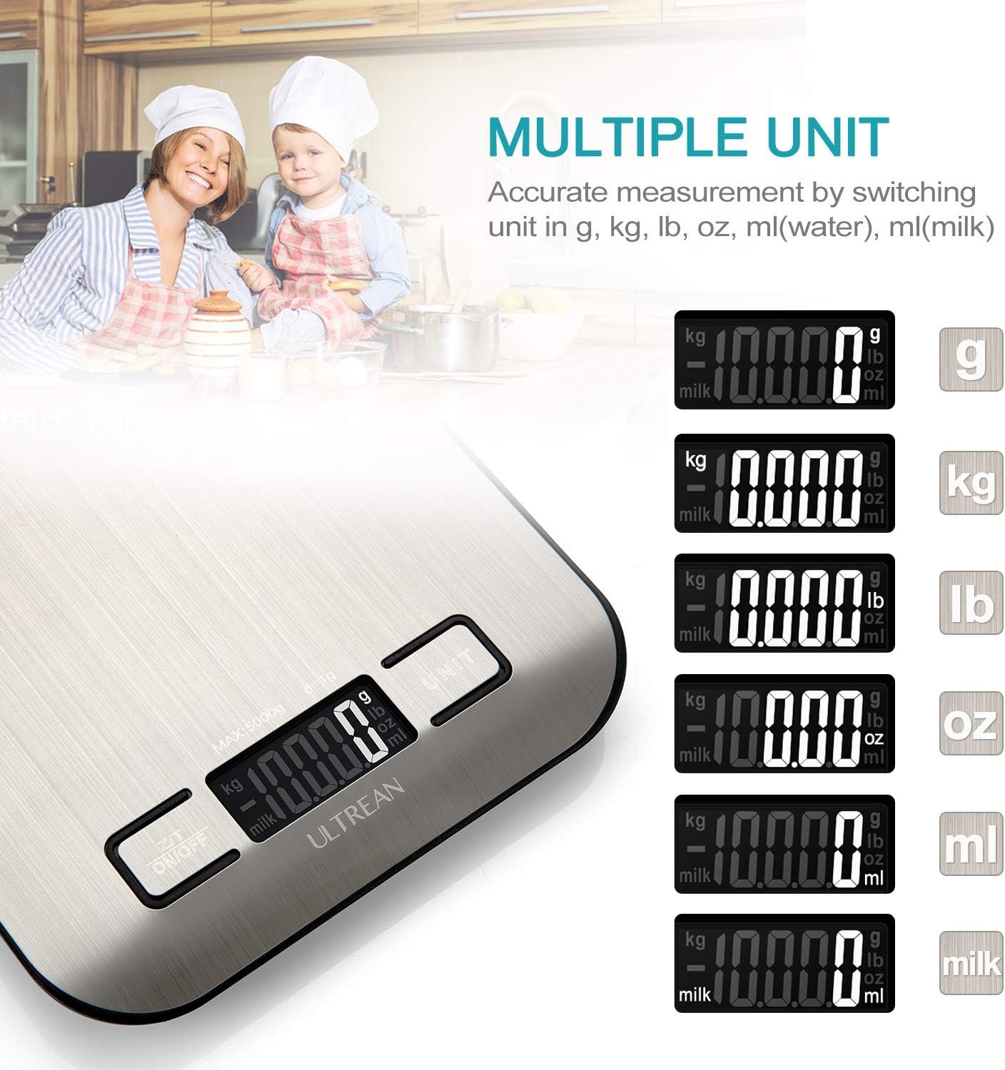 Ultrean Food Scale, Digital Kitchen Scale Weight Grams and Ounces for Baking Cooking and Meal Prep, 6 Units with Tare Function, 11lb (Batteries Included) 2 Ultrean Food Scale, Digital Kitchen Scale Weight Grams and Ounces for Baking Cooking and Meal Prep, 6 Units with Tare Function, 11lb (Batteries Included) - Image 2