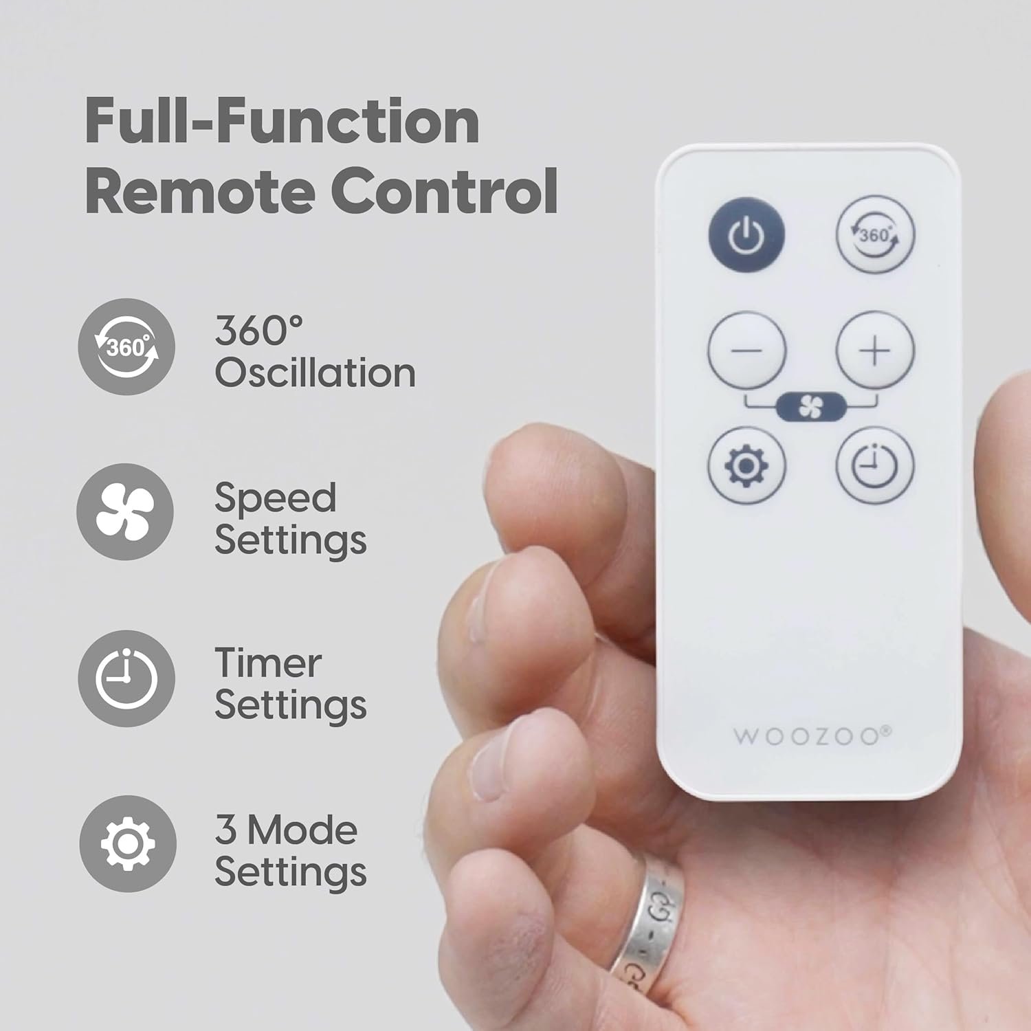 IRIS USA WOOZOO Desk Fan with Remote, 360° Oscillating Table Air Circulator, 3 Speeds, 52ft Max Air Distance, Adjustable Tilt, 13 Inches, Low Noise Motor, Small Fan for Bedroom, Office, Dorm, White 5 IRIS USA WOOZOO Desk Fan with Remote, 360° Oscillating Table Air Circulator, 3 Speeds, 52ft Max Air Distance, Adjustable Tilt, 13 Inches, Low Noise Motor, Small Fan for Bedroom, Office, Dorm, White - Image 5