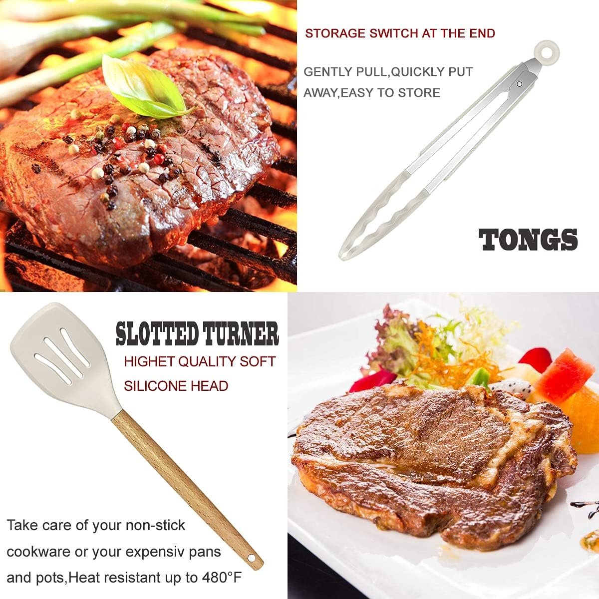 Kitchen Utensils Set- 35 PCs Cooking Utensils with Grater,Tongs, Spoon Spatula &Turner Made of Heat Resistant Food Grade Silicone and Wooden Handles Kitchen Gadgets Tools Set for Nonstick Cookware 3 Kitchen Utensils Set- 35 PCs Cooking Utensils with Grater,Tongs, Spoon Spatula &Turner Made of Heat Resistant Food Grade Silicone and Wooden Handles Kitchen Gadgets Tools Set for Nonstick Cookware - Image 3