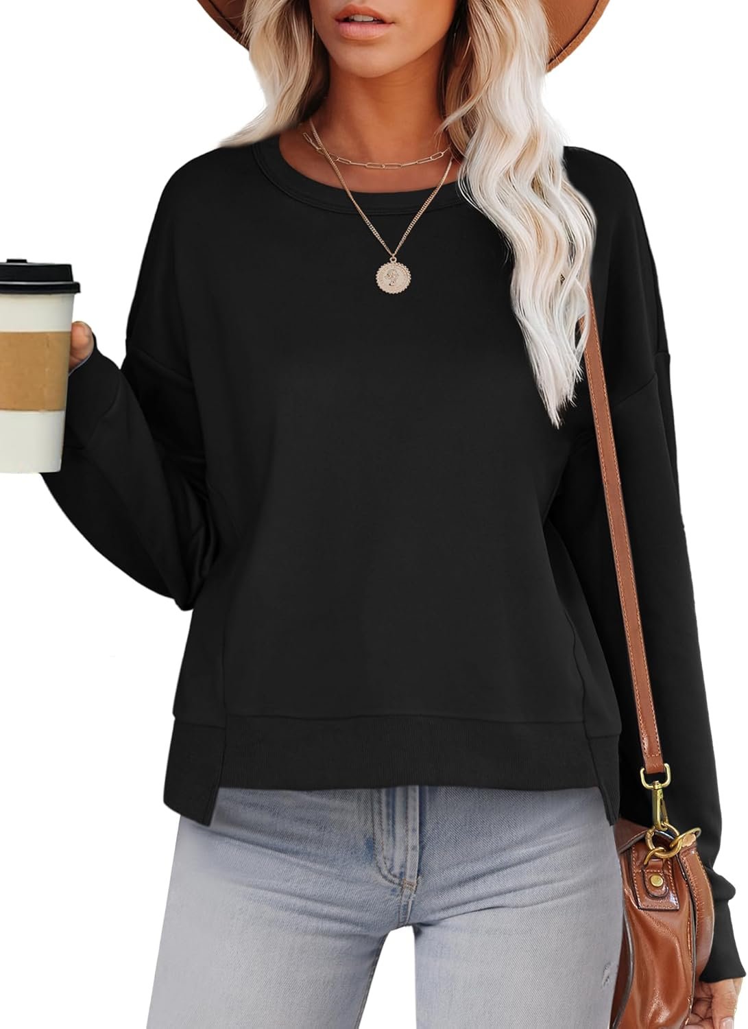 Aokosor Sweatshirts Hoodies for Women Oversized Sweaters Fall Outfits Clothes 2024 Crew Neck Pullover Tops Loose Winter Fashion Black 2XL