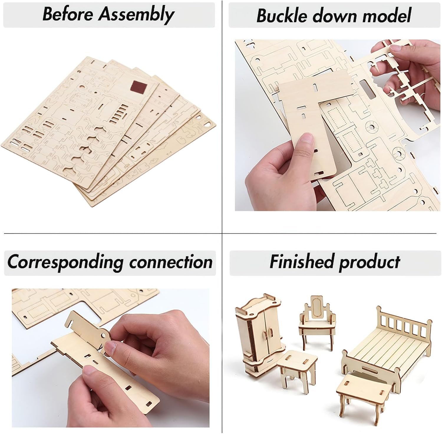 LOVEINUSA DIY Wooden Dollhouse Furniture Set, 3D Puzzle Miniature Room Accessories, Natural Wood 4 LOVEINUSA DIY Wooden Dollhouse Furniture Set, 3D Puzzle Miniature Room Accessories, Natural Wood - Image 4