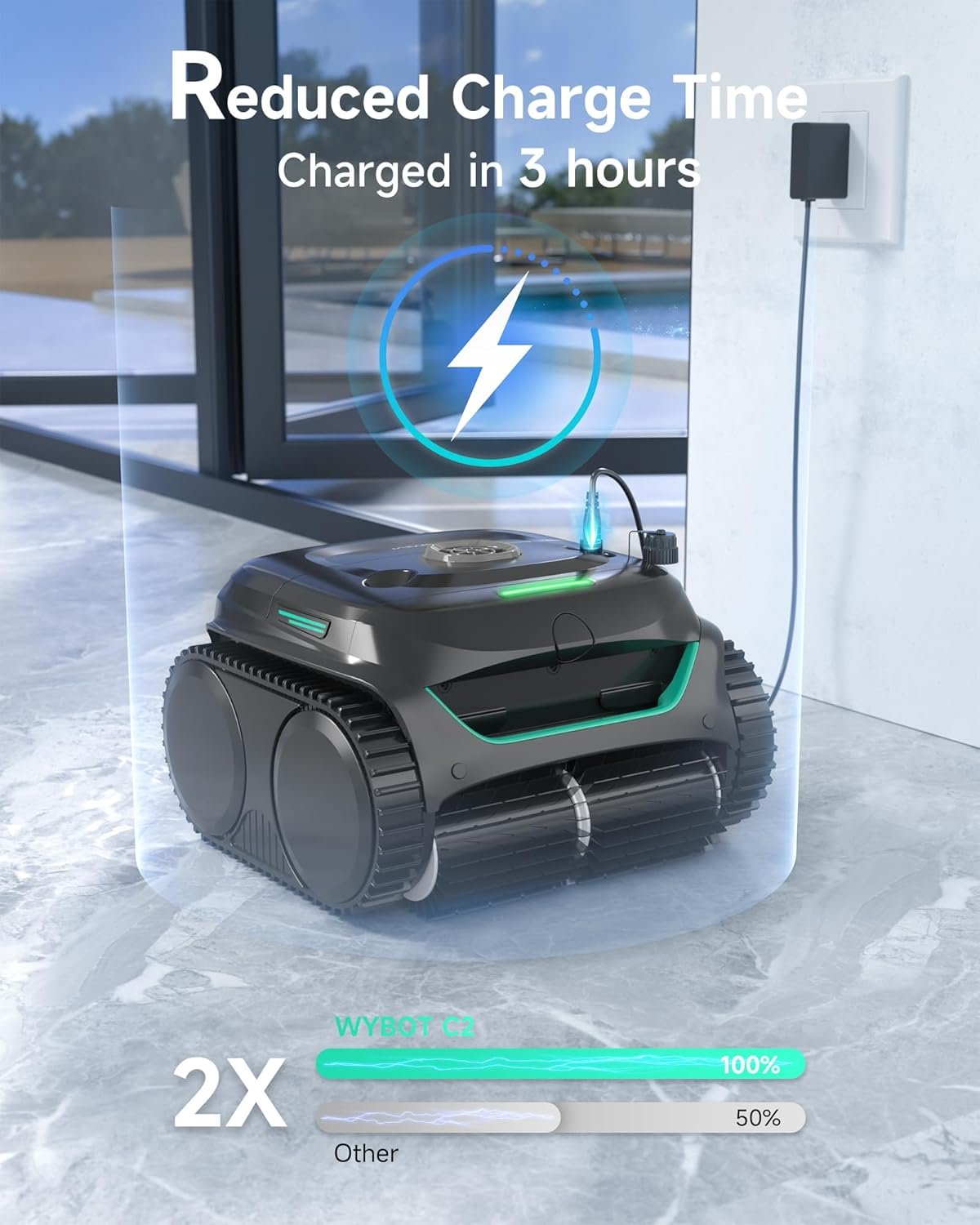 WYBOT C2 Robotic Pool Cleaner, Cordless Pool Vacuum for Inground Pools up to 2152 Sq.ft, Dual Filtration, Powerful Suction, Wall Climbing & Waterline Cleaning, Lasts 180Mins in Echo Mode 8 WYBOT C2 Robotic Pool Cleaner, Cordless Pool Vacuum for Inground Pools up to 2152 Sq.ft, Dual Filtration, Powerful Suction, Wall Climbing & Waterline Cleaning, Lasts 180Mins in Echo Mode - Image 8