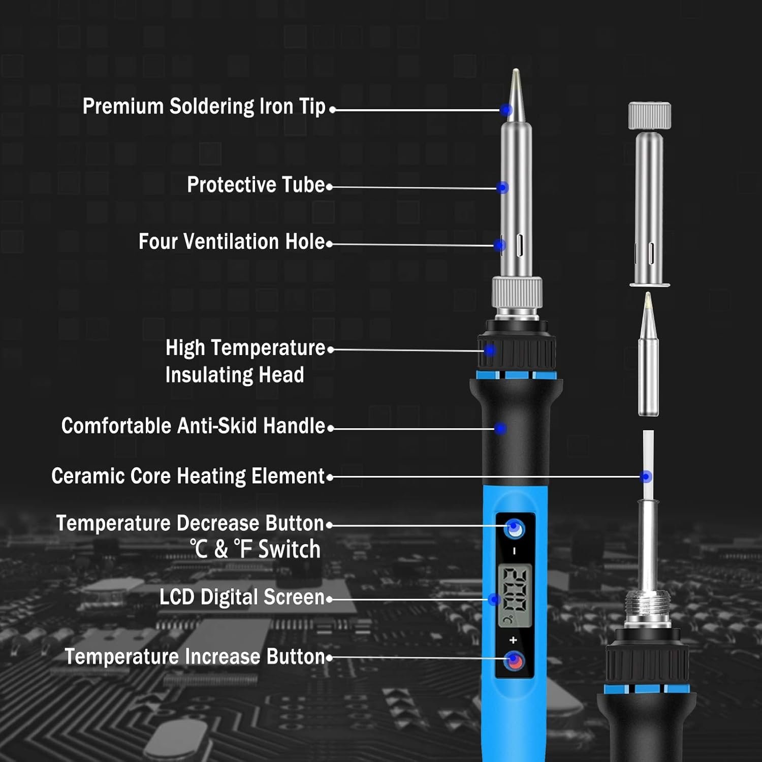 Soldering Iron Kit, 80W 110V Fast Heat up in 10s LCD Digital Adjustable Temperature Soldering Gun Thermostatic Soldering Kit for Electronic 2 Soldering Iron Kit, 80W 110V Fast Heat up in 10s LCD Digital Adjustable Temperature Soldering Gun Thermostatic Soldering Kit for Electronic - Image 2