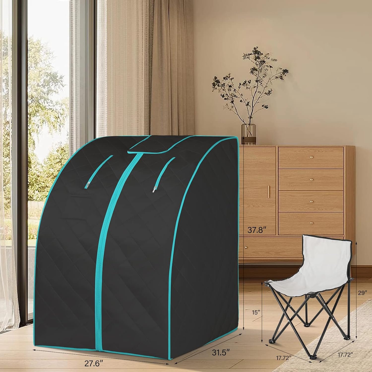 Smartmak Far Infrared Sauna, Full Body One Person Portable SPA Set with Time & Tempreture Remote Control, Heating Foot Pad and Foldable Reinforced Chair (L 27.6’’ x W 31.5’’ x H 37.8’’) - Black 2 Smartmak Far Infrared Sauna, Full Body One Person Portable SPA Set with Time & Tempreture Remote Control, Heating Foot Pad and Foldable Reinforced Chair (L 27.6’’ x W 31.5’’ x H 37.8’’) - Black - Image 2