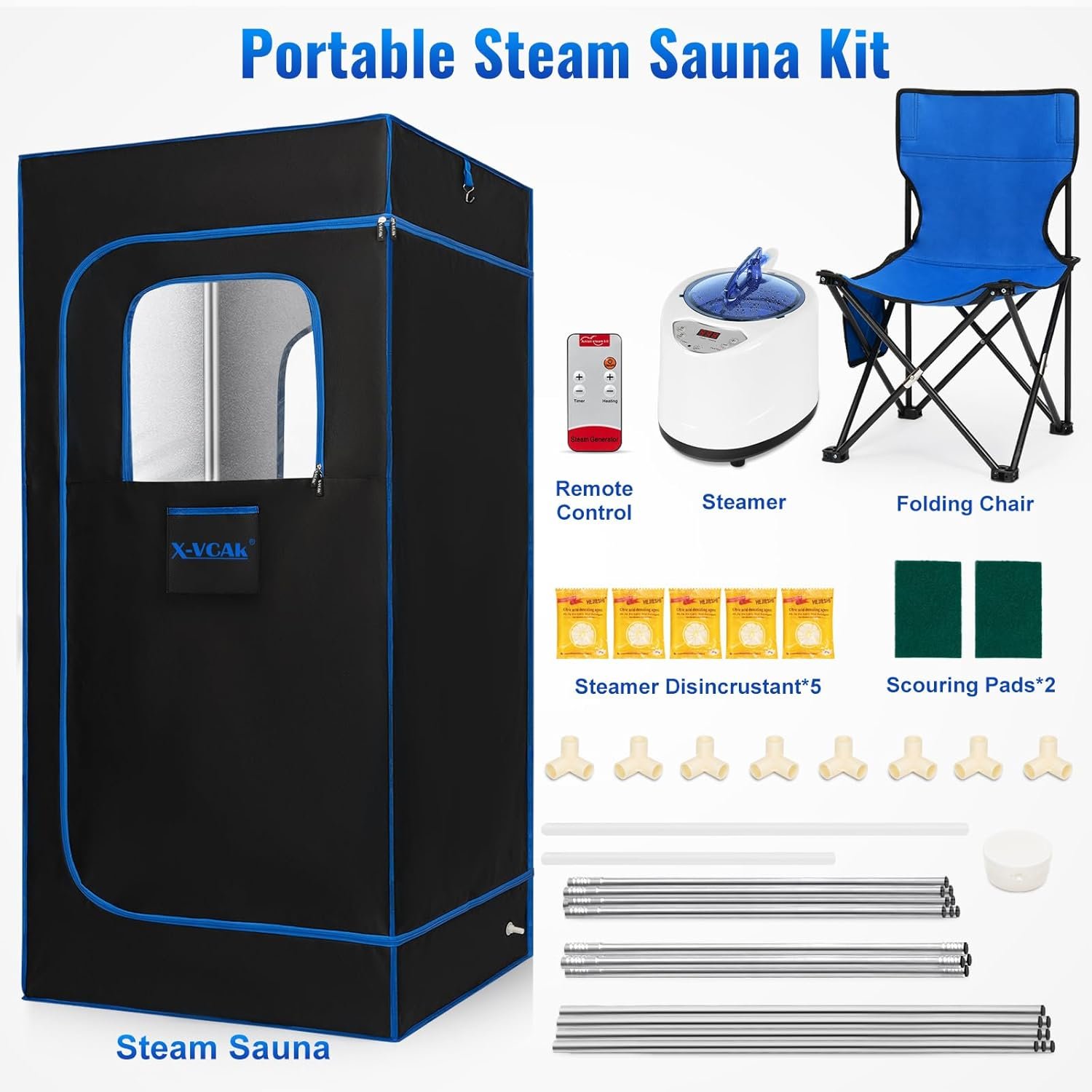 Sauna Box, Portable Sauna, Portable Steam Sauna for Home, Sauna Tent with Steamer, Remote Control, Folding Chair, 9 Levels, 2.6’ x 2.6’ x 5.9’ 6 Sauna Box, Portable Sauna, Portable Steam Sauna for Home, Sauna Tent with Steamer, Remote Control, Folding Chair, 9 Levels, 2.6’ x 2.6’ x 5.9’ - Image 6