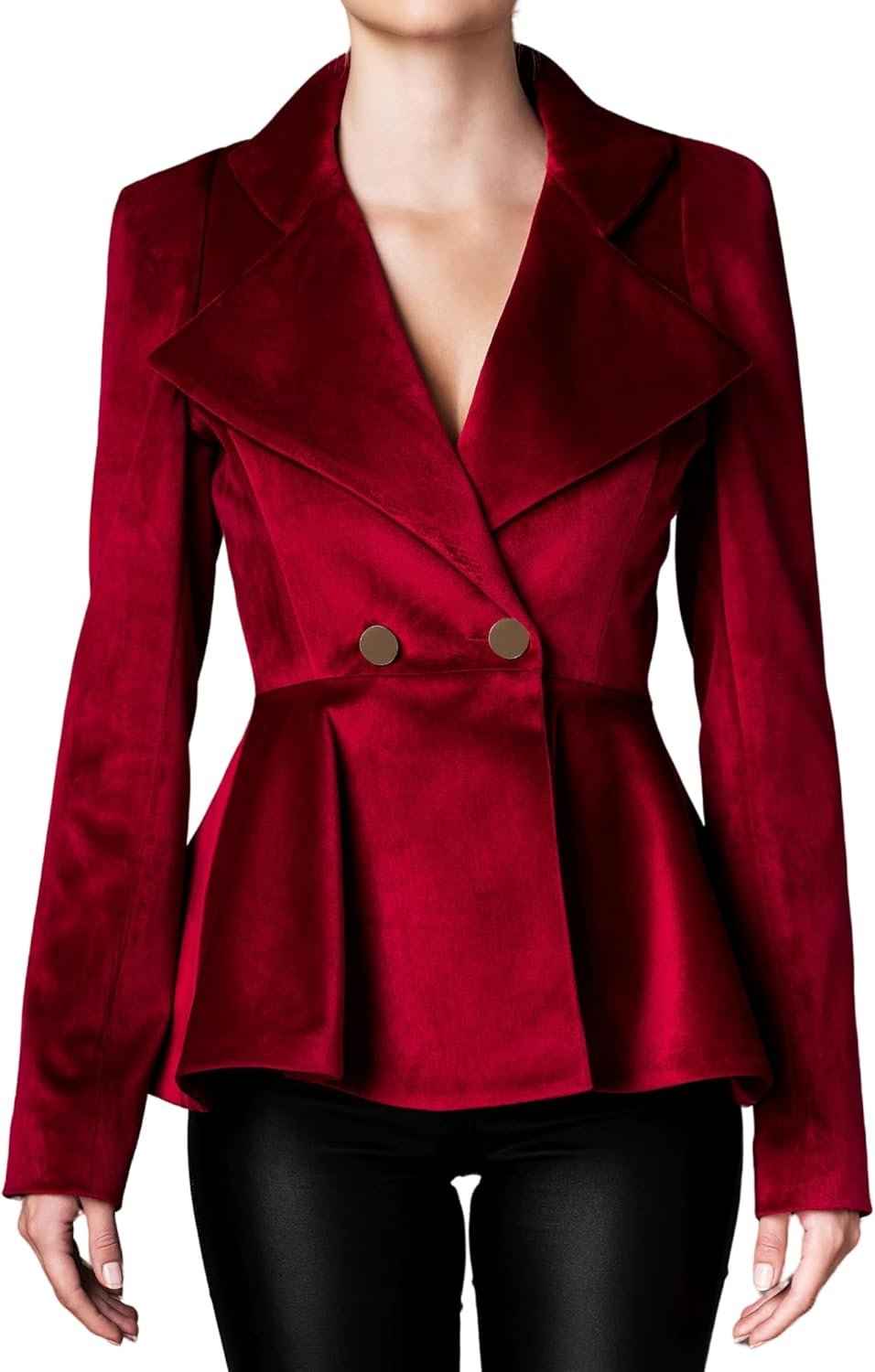 Women's Notched Lapel Vintage Office Button Front Velvet Blazer