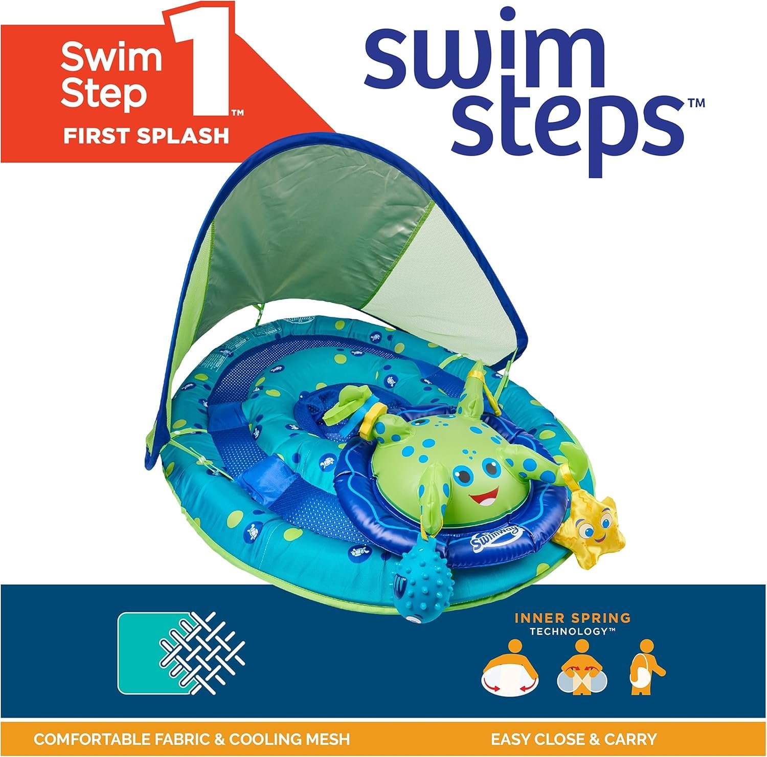 SwimWays Baby Spring Float Activity Center, Baby Pool Float with Canopy & UPF Protection, Pool Toys & Swimming Pool Accessories for Kids 9-24 Months, Green Octopus 3 SwimWays Baby Spring Float Activity Center, Baby Pool Float with Canopy & UPF Protection, Pool Toys & Swimming Pool Accessories for Kids 9-24 Months, Green Octopus - Image 3
