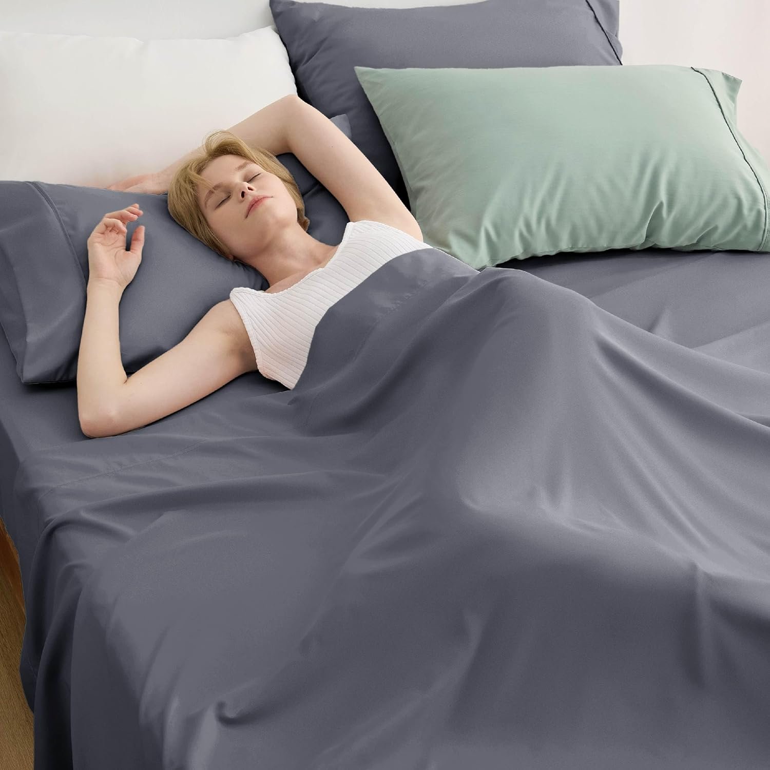 Bedsure Cooling Queen Sheet Set, Blend of Rayon Derived from Bamboo Sheets, Breathable Soft & Silky, GentleSoft™ Hotel Luxury Bedding Set, Deep Pocket Bedsheets for Hot Sleepers - Dimgray 3 Bedsure Cooling Queen Sheet Set, Blend of Rayon Derived from Bamboo Sheets, Breathable Soft & Silky, GentleSoft™ Hotel Luxury Bedding Set, Deep Pocket Bedsheets for Hot Sleepers - Dimgray - Image 3