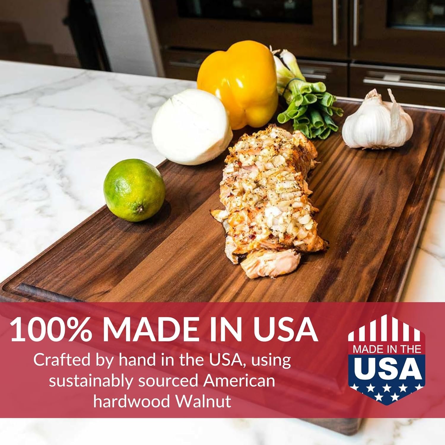 Made in USA Black Walnut Wood Cutting Board by Virginia Boys Kitchens - Butcher Block Wooden Carving Board with Juice Well made from Sustainable Hardwood (17x11) 6 Made in USA Black Walnut Wood Cutting Board by Virginia Boys Kitchens - Butcher Block Wooden Carving Board with Juice Well made from Sustainable Hardwood (17x11) - Image 6