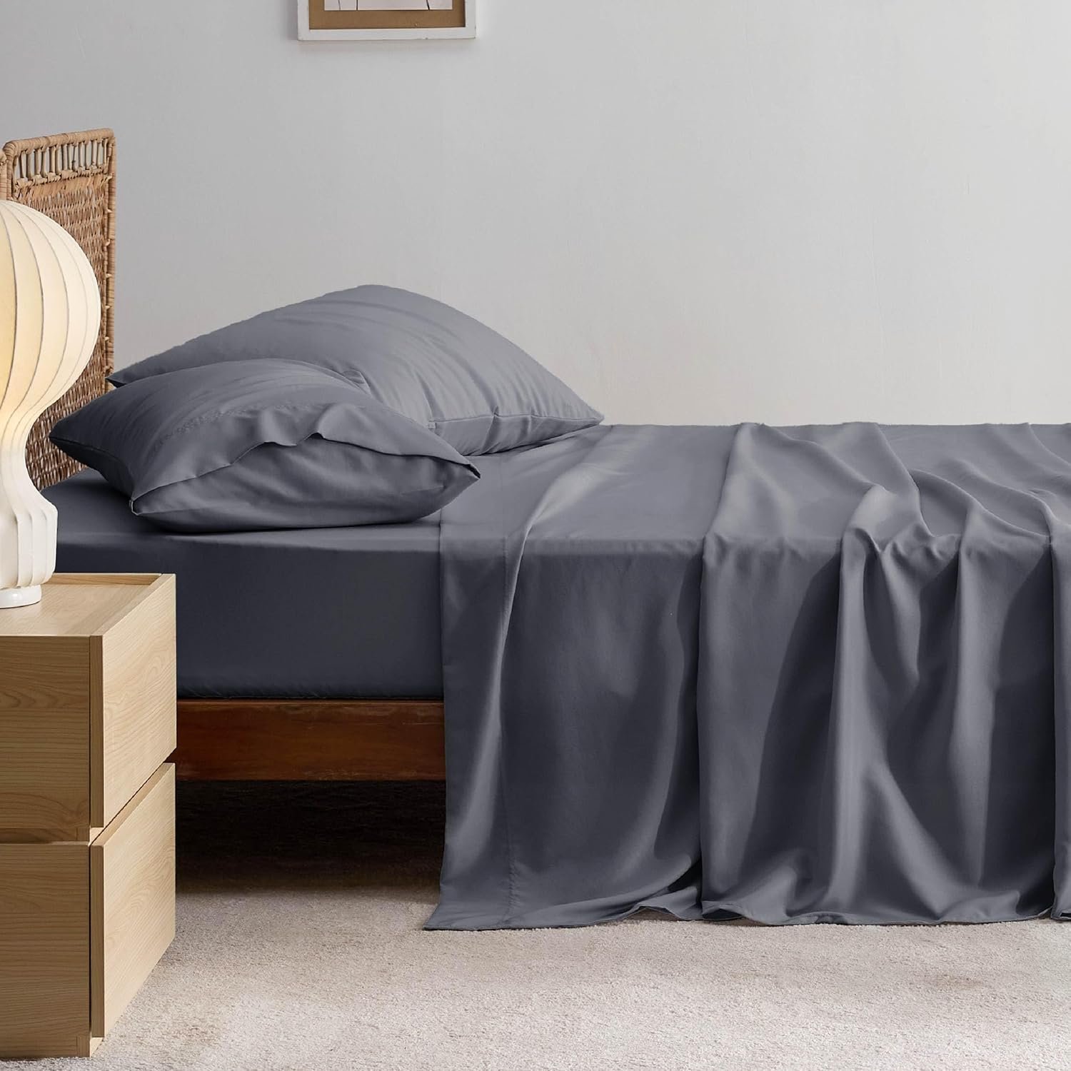 Bedsure Cooling Queen Sheet Set, Blend of Rayon Derived from Bamboo Sheets, Breathable Soft & Silky, GentleSoft™ Hotel Luxury Bedding Set, Deep Pocket Bedsheets for Hot Sleepers - Dimgray 8 Bedsure Cooling Queen Sheet Set, Blend of Rayon Derived from Bamboo Sheets, Breathable Soft & Silky, GentleSoft™ Hotel Luxury Bedding Set, Deep Pocket Bedsheets for Hot Sleepers - Dimgray - Image 8
