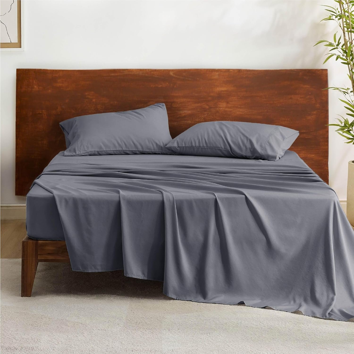Bedsure Cooling Queen Sheet Set, Blend of Rayon Derived from Bamboo Sheets, Breathable Soft & Silky, GentleSoft™ Hotel Luxury Bedding Set, Deep Pocket Bedsheets for Hot Sleepers - Dimgray 7 Bedsure Cooling Queen Sheet Set, Blend of Rayon Derived from Bamboo Sheets, Breathable Soft & Silky, GentleSoft™ Hotel Luxury Bedding Set, Deep Pocket Bedsheets for Hot Sleepers - Dimgray - Image 7