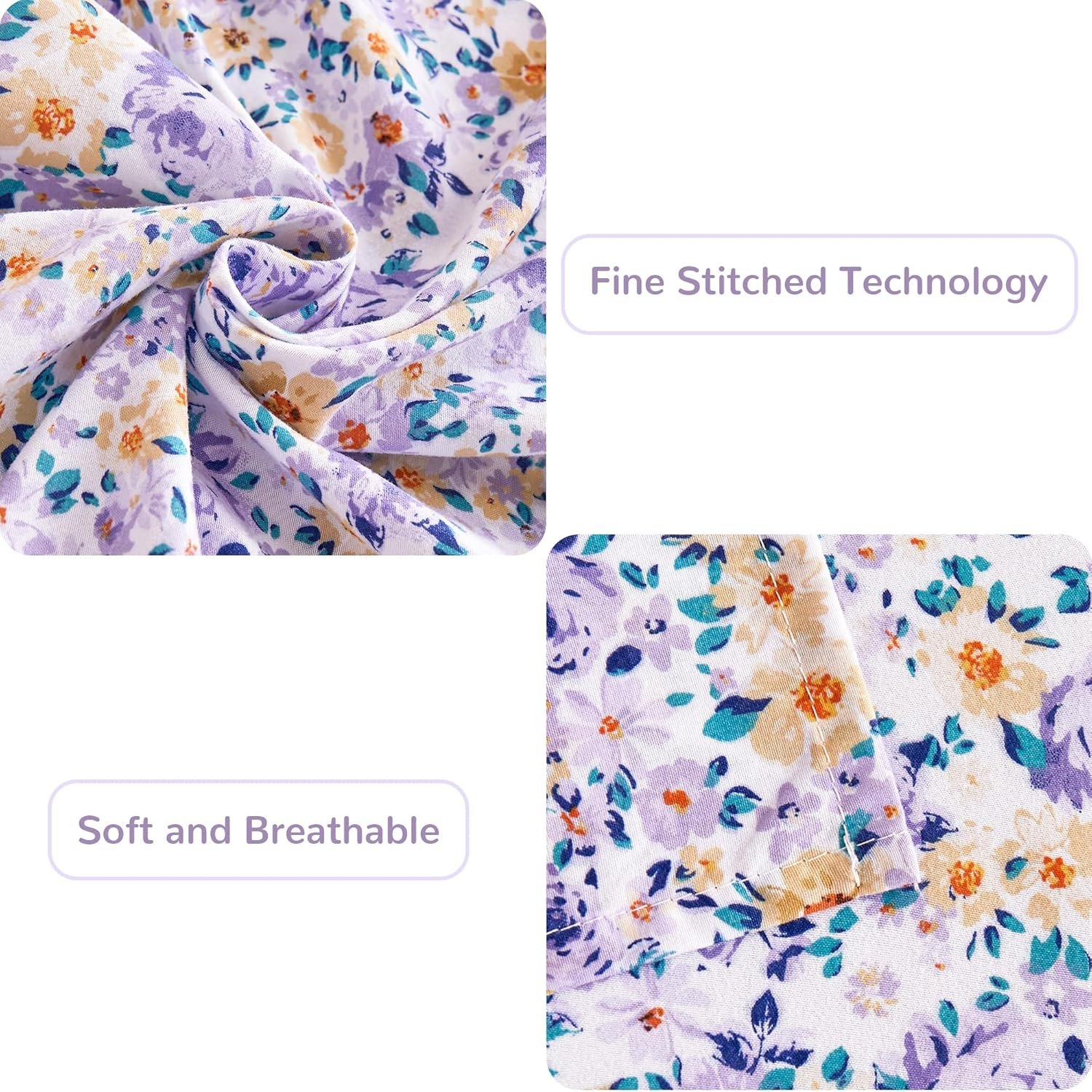 Mooreeke Floral Queen Bed Sheets, Soft Microfiber Printed Bedding Sheets & Pillowcases, Deep Pocket Non-Slip Vintage Queen Sheet, Purple Yellow Flower Pattern Bedsheets 5 Mooreeke Floral Queen Bed Sheets, Soft Microfiber Printed Bedding Sheets & Pillowcases, Deep Pocket Non-Slip Vintage Queen Sheet, Purple Yellow Flower Pattern Bedsheets - Image 5