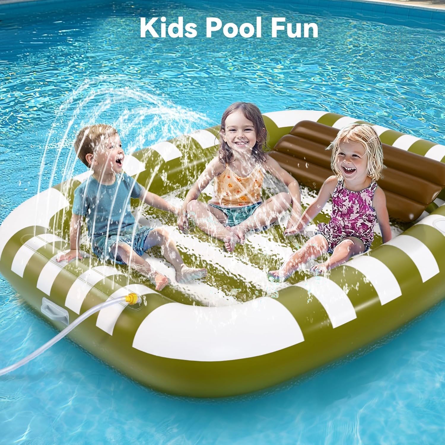 Pool Wave Inflatable Pool Lounger Floats, 80" x 66" Large Tanning Bed for Adult Kids, Outdoor Sun Bathing Floating Blow up Raft W/Pillow, Spray Water Mat, Summer Beach Lake Family Party Gift - Green 7 Pool Wave Inflatable Pool Lounger Floats, 80" x 66" Large Tanning Bed for Adult Kids, Outdoor Sun Bathing Floating Blow up Raft W/Pillow, Spray Water Mat, Summer Beach Lake Family Party Gift - Green - Image 7