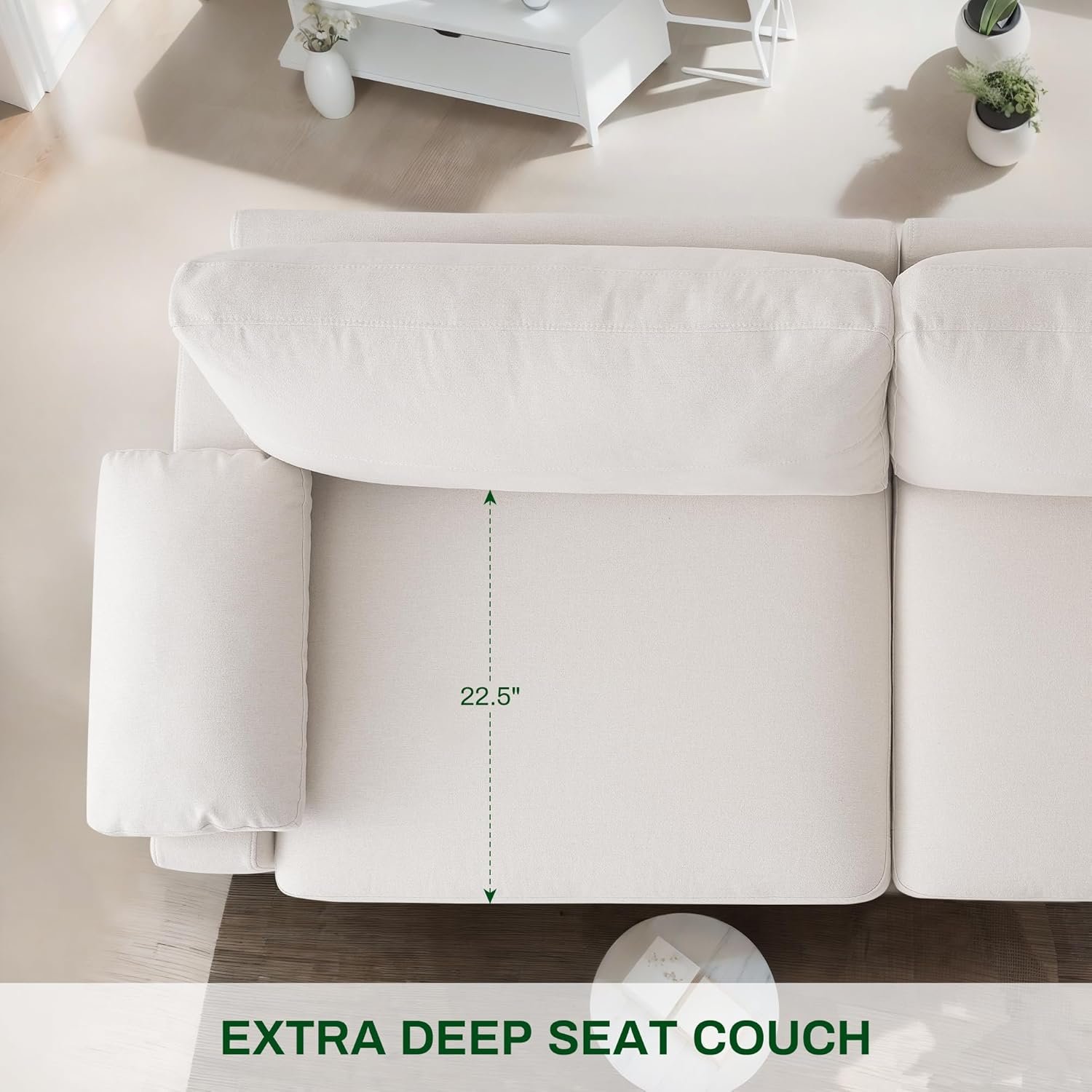75" Couch for Living Room,3 Seater Sofa,Linen Fabric Deep Seat Couches with Upholstered Cushion and Storage Armrests for Small Space, Apartment(Beige) 3 75" Couch for Living Room,3 Seater Sofa,Linen Fabric Deep Seat Couches with Upholstered Cushion and Storage Armrests for Small Space, Apartment(Beige) - Image 3