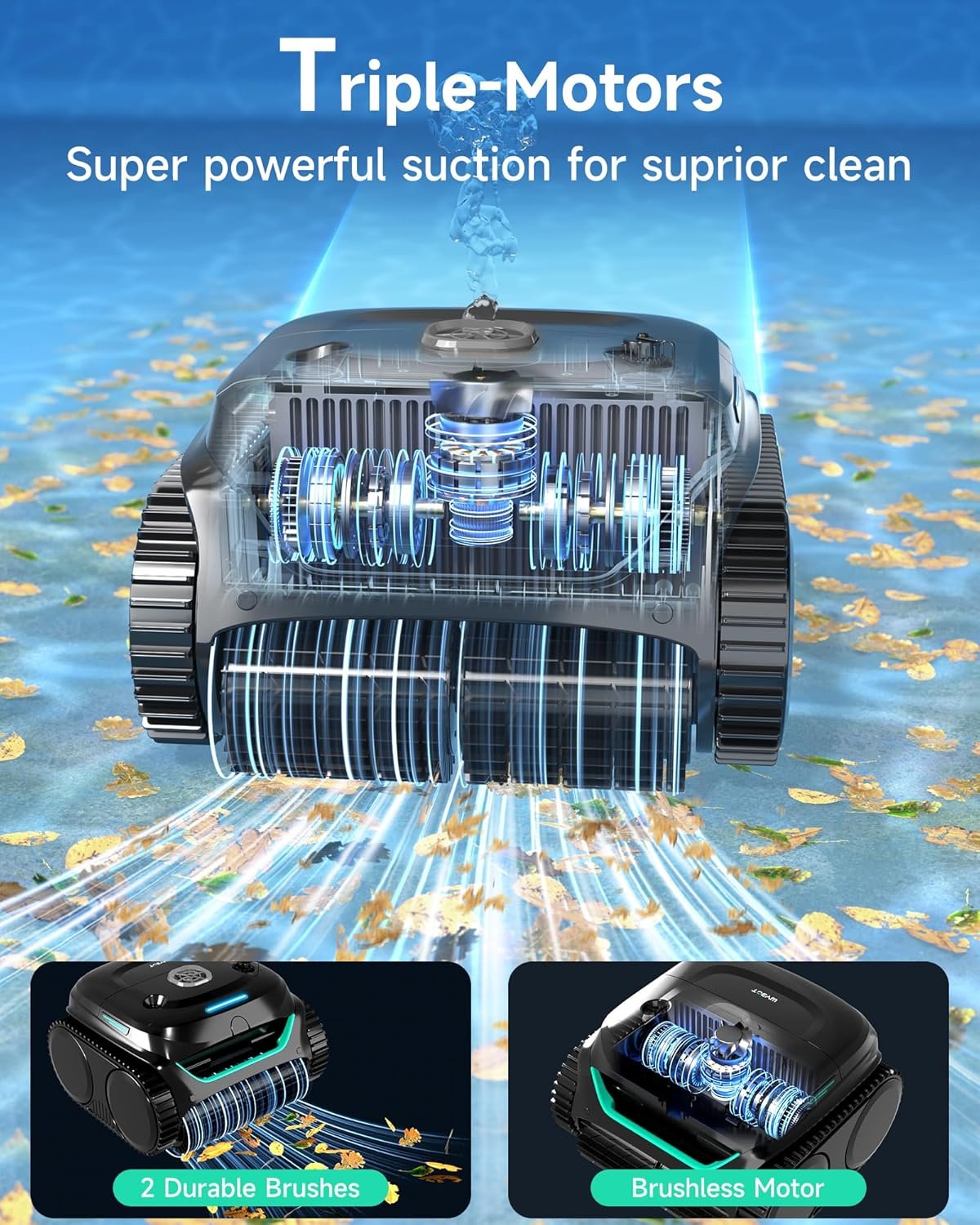 WYBOT C2 Robotic Pool Cleaner, Cordless Pool Vacuum for Inground Pools up to 2152 Sq.ft, Dual Filtration, Powerful Suction, Wall Climbing & Waterline Cleaning, Lasts 180Mins in Echo Mode 3 WYBOT C2 Robotic Pool Cleaner, Cordless Pool Vacuum for Inground Pools up to 2152 Sq.ft, Dual Filtration, Powerful Suction, Wall Climbing & Waterline Cleaning, Lasts 180Mins in Echo Mode - Image 3