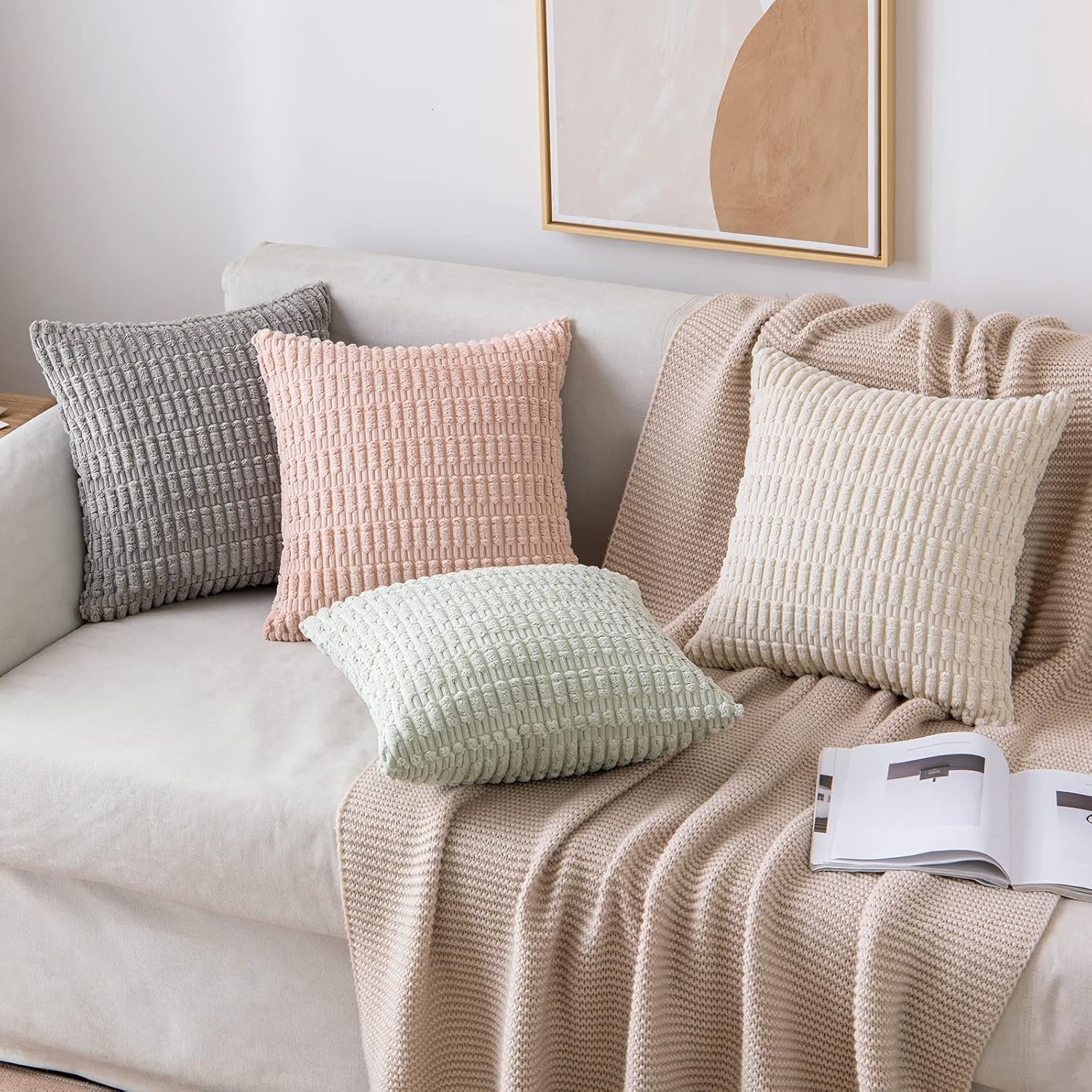 MIULEE Pack of 2 Corduroy Decorative Throw Pillow Covers 18x18 Inch Soft Boho Striped Pillow Covers Spring Modern Farmhouse Home Decor for Sofa Living Room Couch Bed Cream White 4 MIULEE Pack of 2 Corduroy Decorative Throw Pillow Covers 18x18 Inch Soft Boho Striped Pillow Covers Spring Modern Farmhouse Home Decor for Sofa Living Room Couch Bed Cream White - Image 4