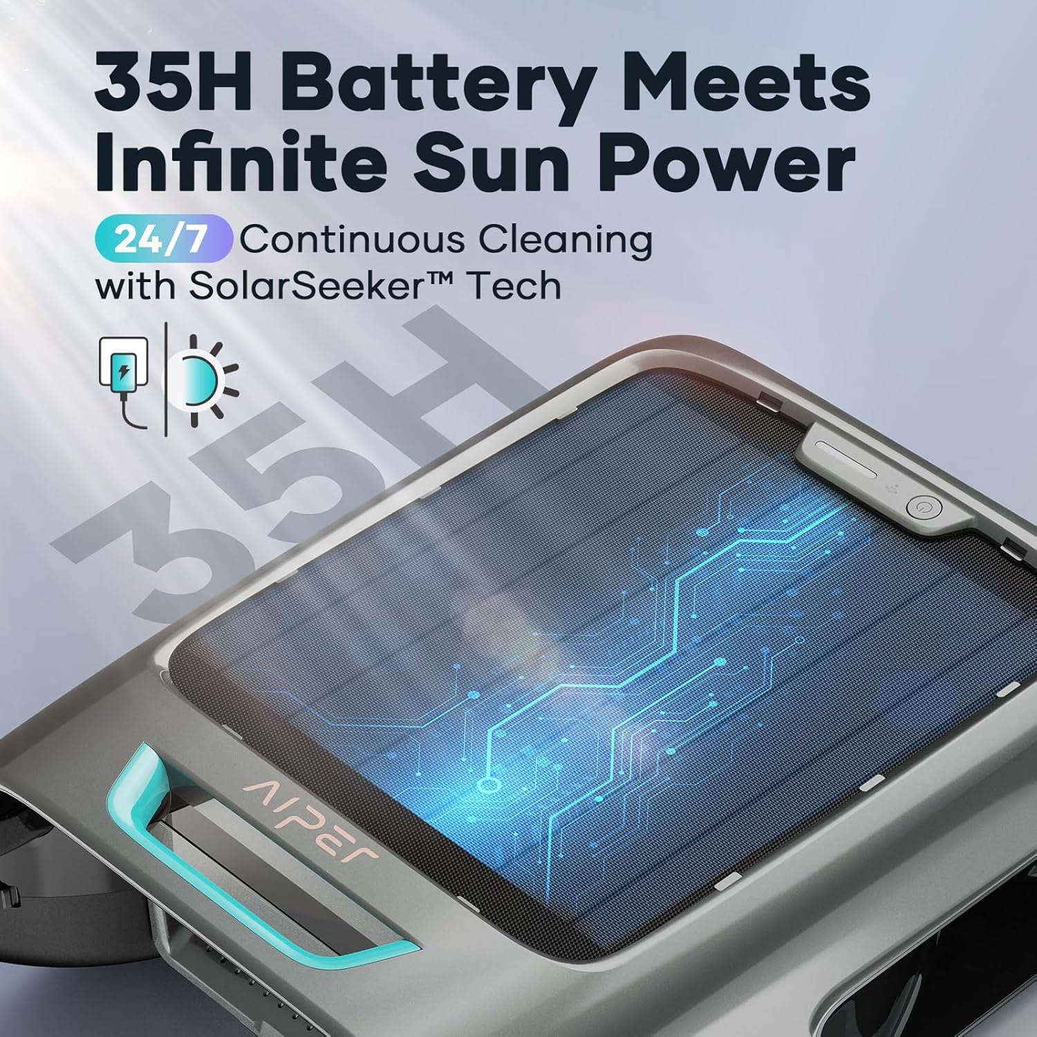 AIPER Surfer S2 Solar Pool Skimmer with APP Support, 24/7 Cleaning, Dual Charging Modes, Smart Obstacle Avoidance, Ideal for All Swimming Pool Types 2 AIPER Surfer S2 Solar Pool Skimmer with APP Support, 24/7 Cleaning, Dual Charging Modes, Smart Obstacle Avoidance, Ideal for All Swimming Pool Types - Image 2