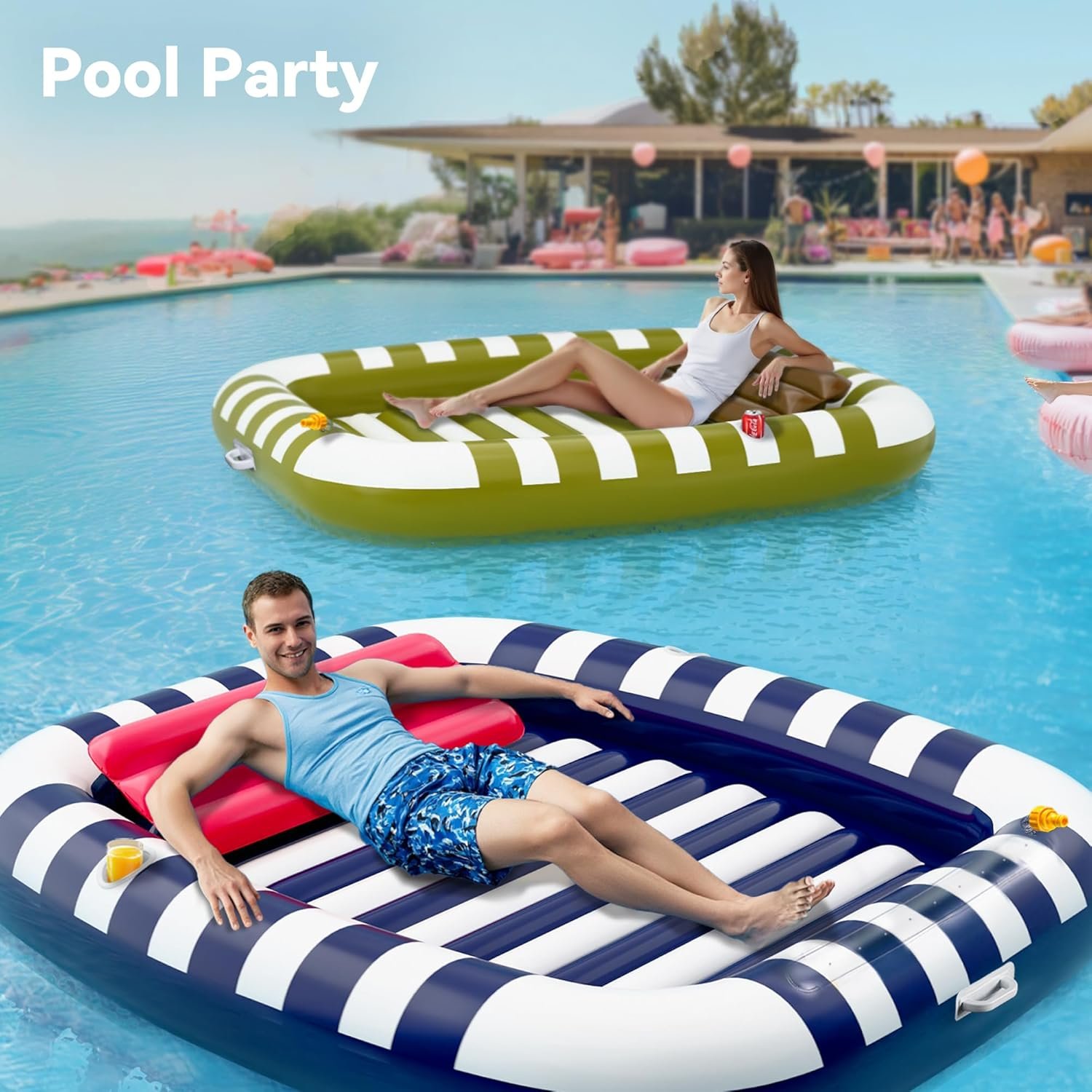 Pool Wave Inflatable Pool Lounger Floats, 80" x 66" Large Tanning Bed for Adult Kids, Outdoor Sun Bathing Floating Blow up Raft W/Pillow, Spray Water Mat, Summer Beach Lake Family Party Gift - Green 8 Pool Wave Inflatable Pool Lounger Floats, 80" x 66" Large Tanning Bed for Adult Kids, Outdoor Sun Bathing Floating Blow up Raft W/Pillow, Spray Water Mat, Summer Beach Lake Family Party Gift - Green - Image 8