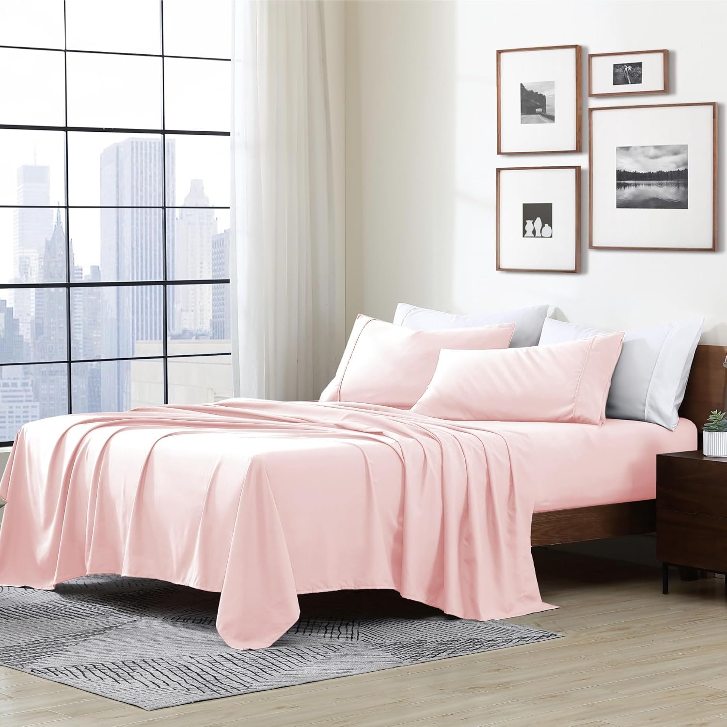 Cathay Home Essentials Ultra Soft Hypoallergenic Wrinkle Resistant Double Brushed Microfiber Bedding Sheet Set, Blush, 4 pcs, Full