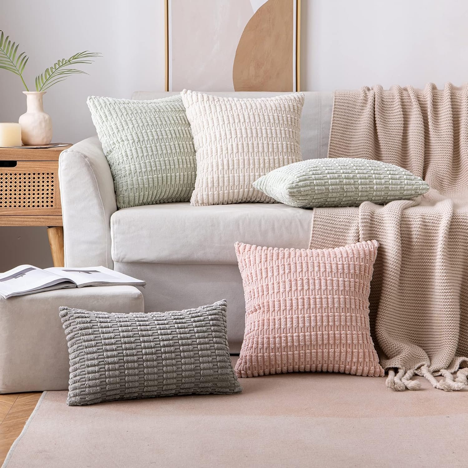 MIULEE Pack of 2 Corduroy Decorative Throw Pillow Covers 18x18 Inch Soft Boho Striped Pillow Covers Spring Modern Farmhouse Home Decor for Sofa Living Room Couch Bed Cream White 5 MIULEE Pack of 2 Corduroy Decorative Throw Pillow Covers 18x18 Inch Soft Boho Striped Pillow Covers Spring Modern Farmhouse Home Decor for Sofa Living Room Couch Bed Cream White - Image 5