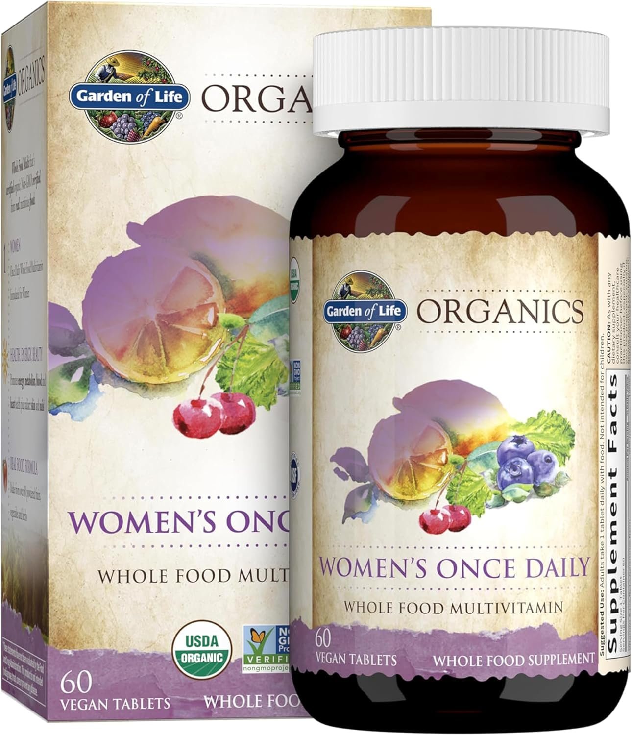 Garden of Life Multivitamin for Women - Organics Women's Once Daily Multi - 60 Tablets, Whole Food Multi with Iron, Biotin, Vegan Organic Vitamin for Women's Health, Energy Hair Skin and Nails