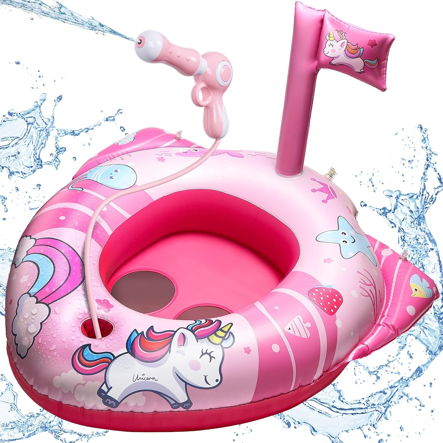 HopeRock Unicorn Pool Floats for Toddlers and Kids, with Water Gun, Pool Toys for 3-8 Years Old Girls, Inflatable Swimming Pool Toys