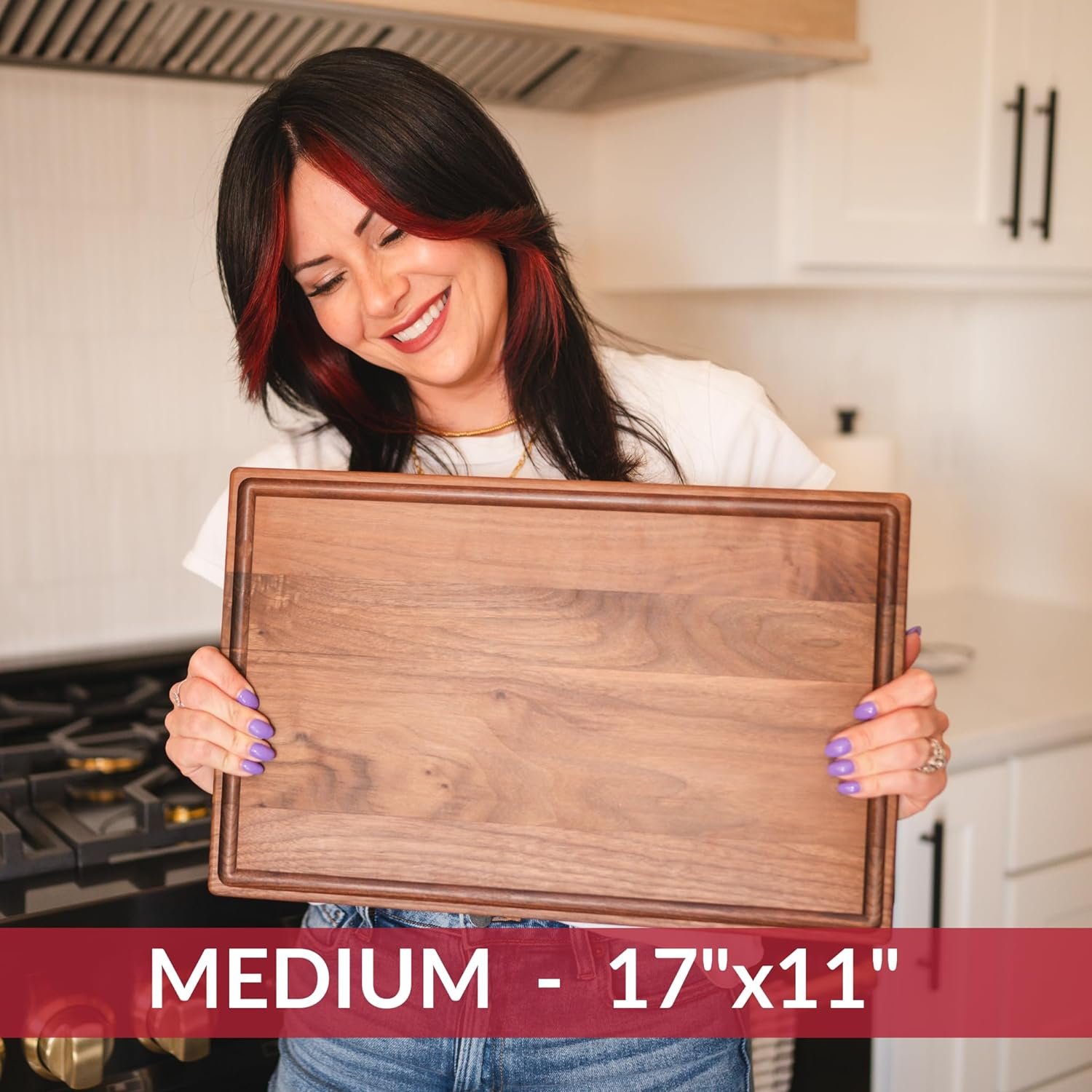 Made in USA Black Walnut Wood Cutting Board by Virginia Boys Kitchens - Butcher Block Wooden Carving Board with Juice Well made from Sustainable Hardwood (17x11) 5 Made in USA Black Walnut Wood Cutting Board by Virginia Boys Kitchens - Butcher Block Wooden Carving Board with Juice Well made from Sustainable Hardwood (17x11) - Image 5