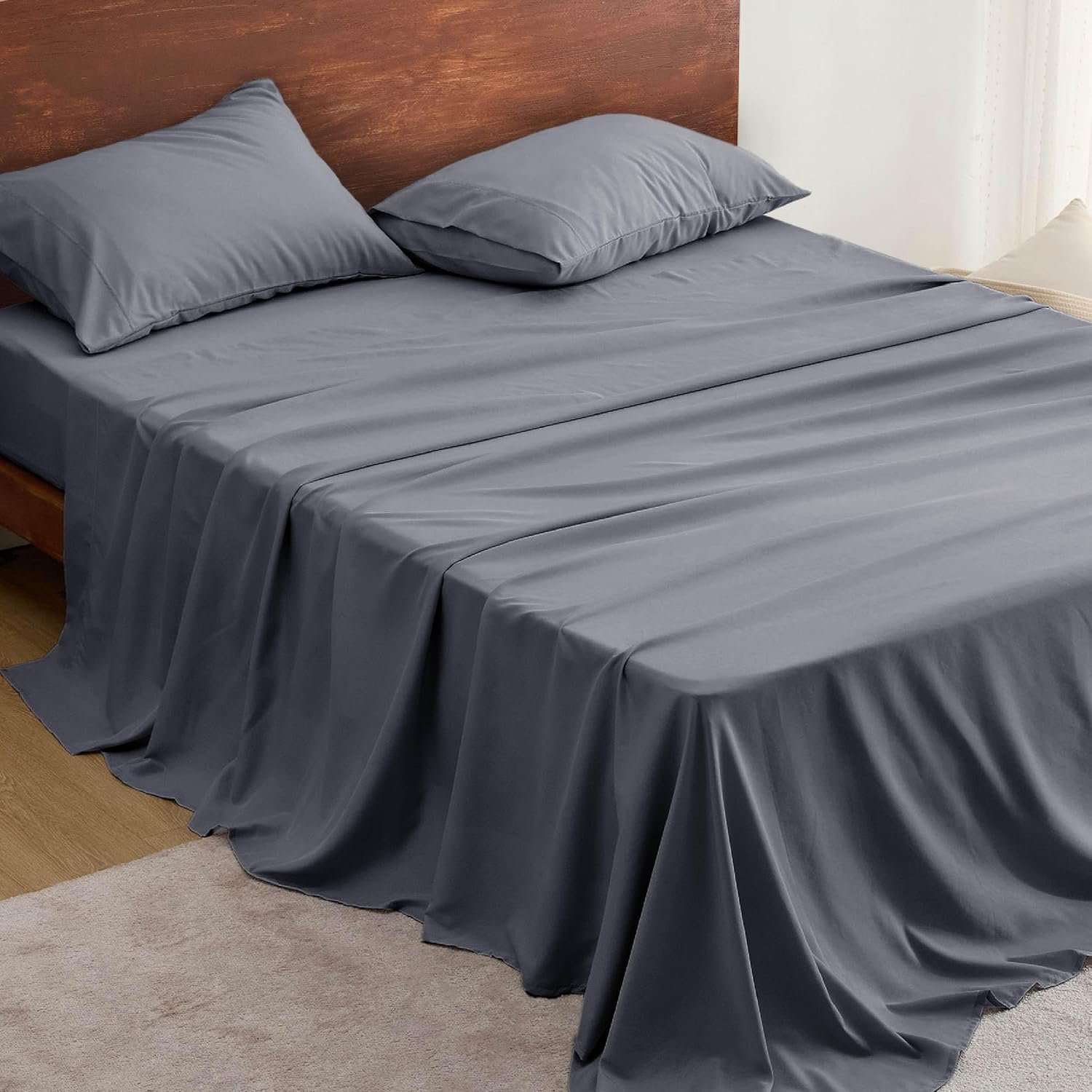 Bedsure Cooling Queen Sheet Set, Blend of Rayon Derived from Bamboo Sheets, Breathable Soft & Silky, GentleSoftâ„¢ Hotel Luxury Bedding Set, Deep Pocket Bedsheets for Hot Sleepers - Dimgray