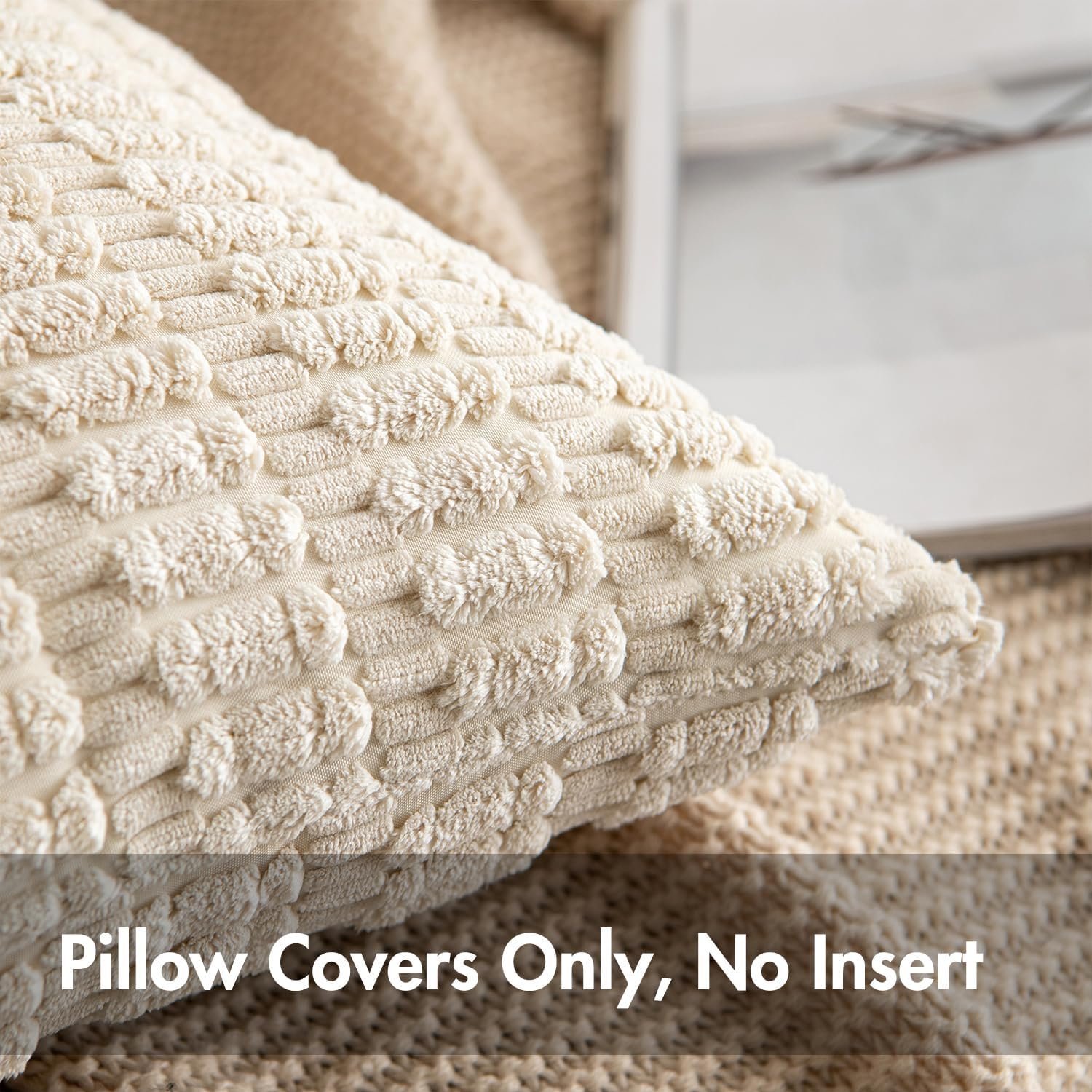 MIULEE Pack of 2 Corduroy Decorative Throw Pillow Covers 18x18 Inch Soft Boho Striped Pillow Covers Spring Modern Farmhouse Home Decor for Sofa Living Room Couch Bed Cream White 2 MIULEE Pack of 2 Corduroy Decorative Throw Pillow Covers 18x18 Inch Soft Boho Striped Pillow Covers Spring Modern Farmhouse Home Decor for Sofa Living Room Couch Bed Cream White - Image 2