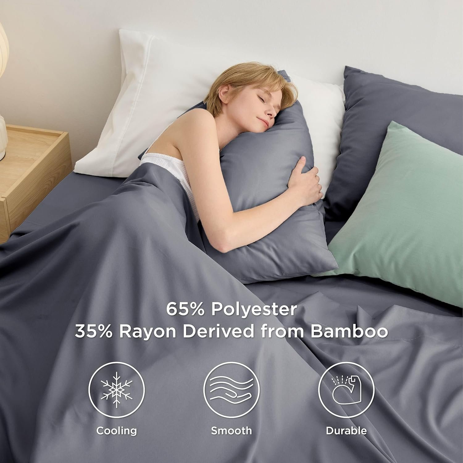 Bedsure Cooling Queen Sheet Set, Blend of Rayon Derived from Bamboo Sheets, Breathable Soft & Silky, GentleSoft™ Hotel Luxury Bedding Set, Deep Pocket Bedsheets for Hot Sleepers - Dimgray 2 Bedsure Cooling Queen Sheet Set, Blend of Rayon Derived from Bamboo Sheets, Breathable Soft & Silky, GentleSoft™ Hotel Luxury Bedding Set, Deep Pocket Bedsheets for Hot Sleepers - Dimgray - Image 2