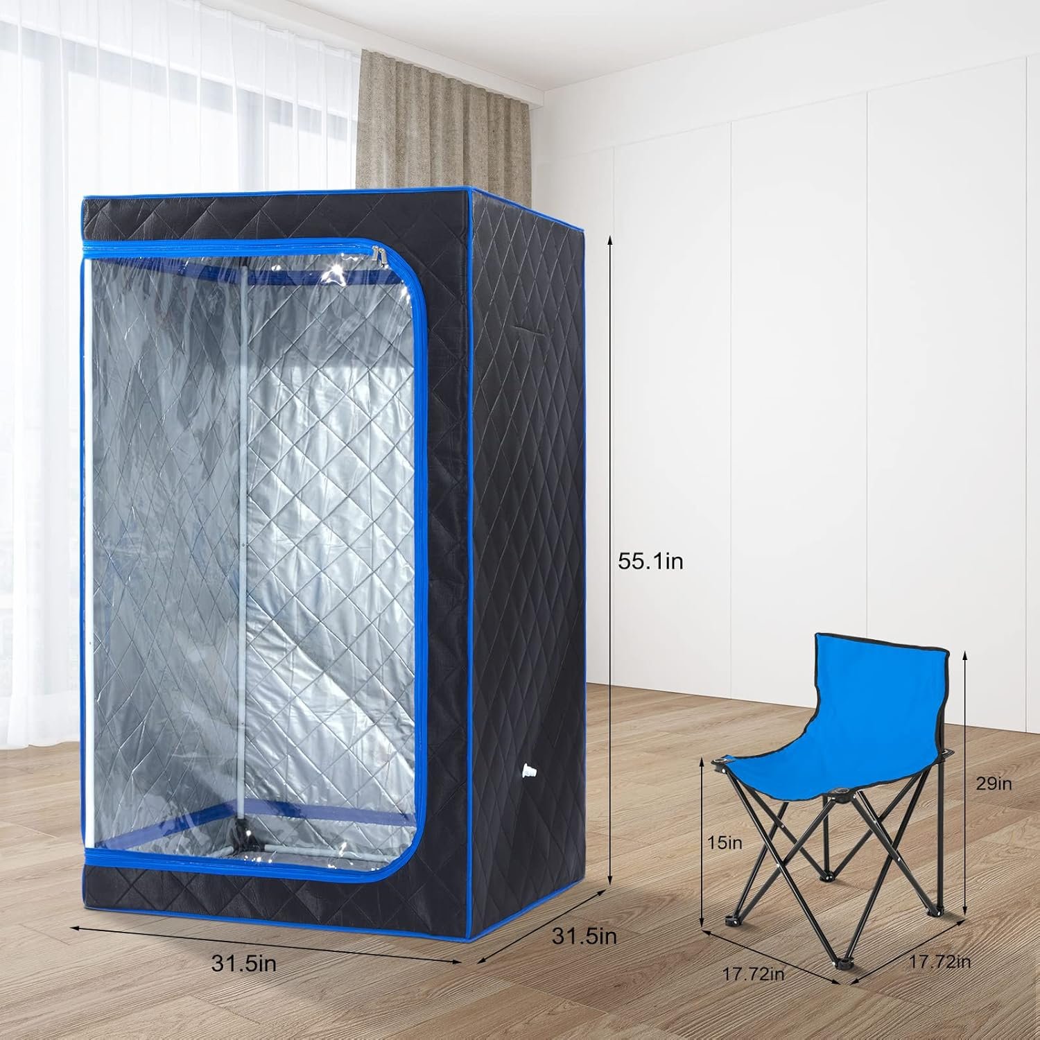 ZONEMEL Full Size Portable Steam Sauna Kit, Personal Full Body Sauna Spa for Home Relaxation, 4 Liters 1500 Watt Steamer, Remote Control, Timer, Foldable Chair (Black, Clear Door) 4 ZONEMEL Full Size Portable Steam Sauna Kit, Personal Full Body Sauna Spa for Home Relaxation, 4 Liters 1500 Watt Steamer, Remote Control, Timer, Foldable Chair (Black, Clear Door) - Image 4