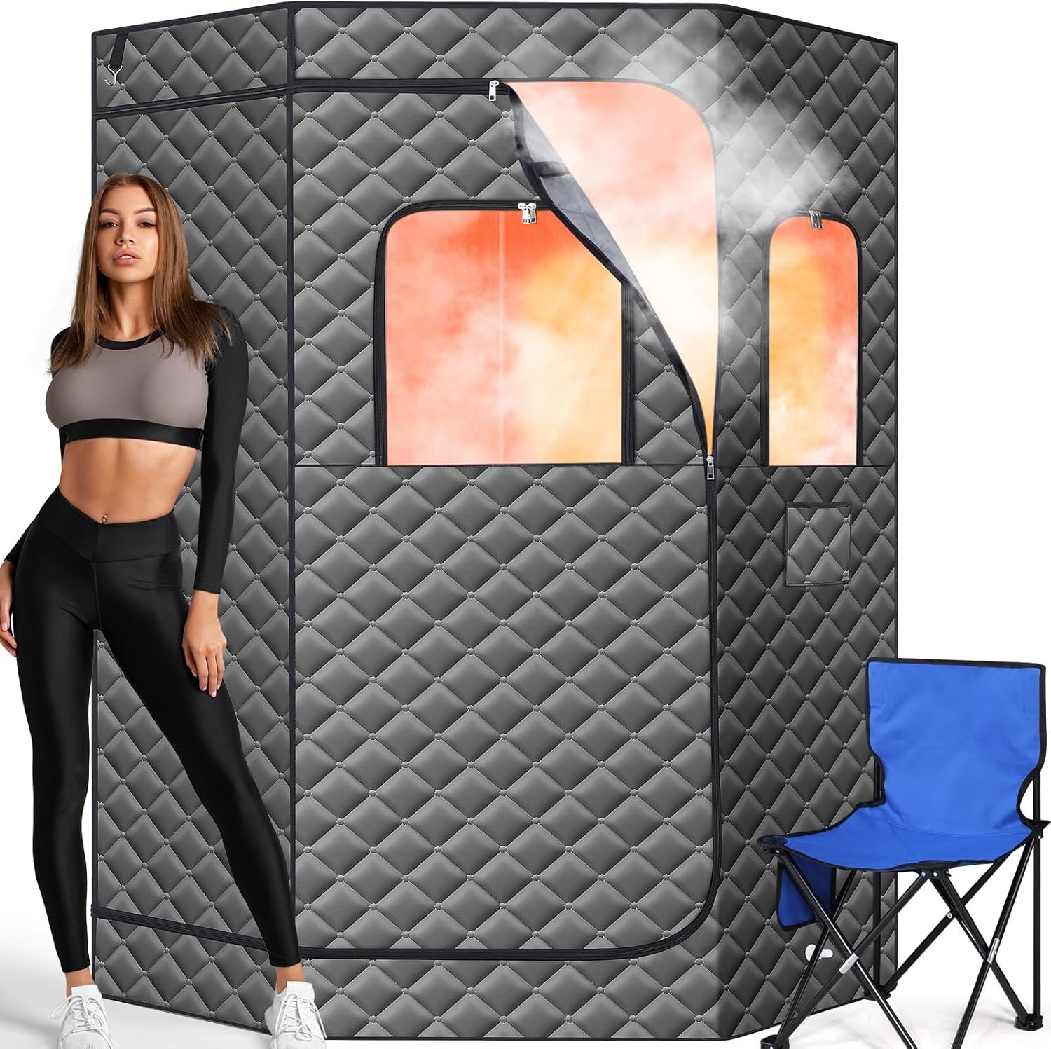 Sauna Box, Portable Sauna for Home, Steam Sauna, Sauna Tent with Steamer, 1200W 3L Steamer, 15 Levels, 3.8’ x 2.9’ x 5.6’, Grey