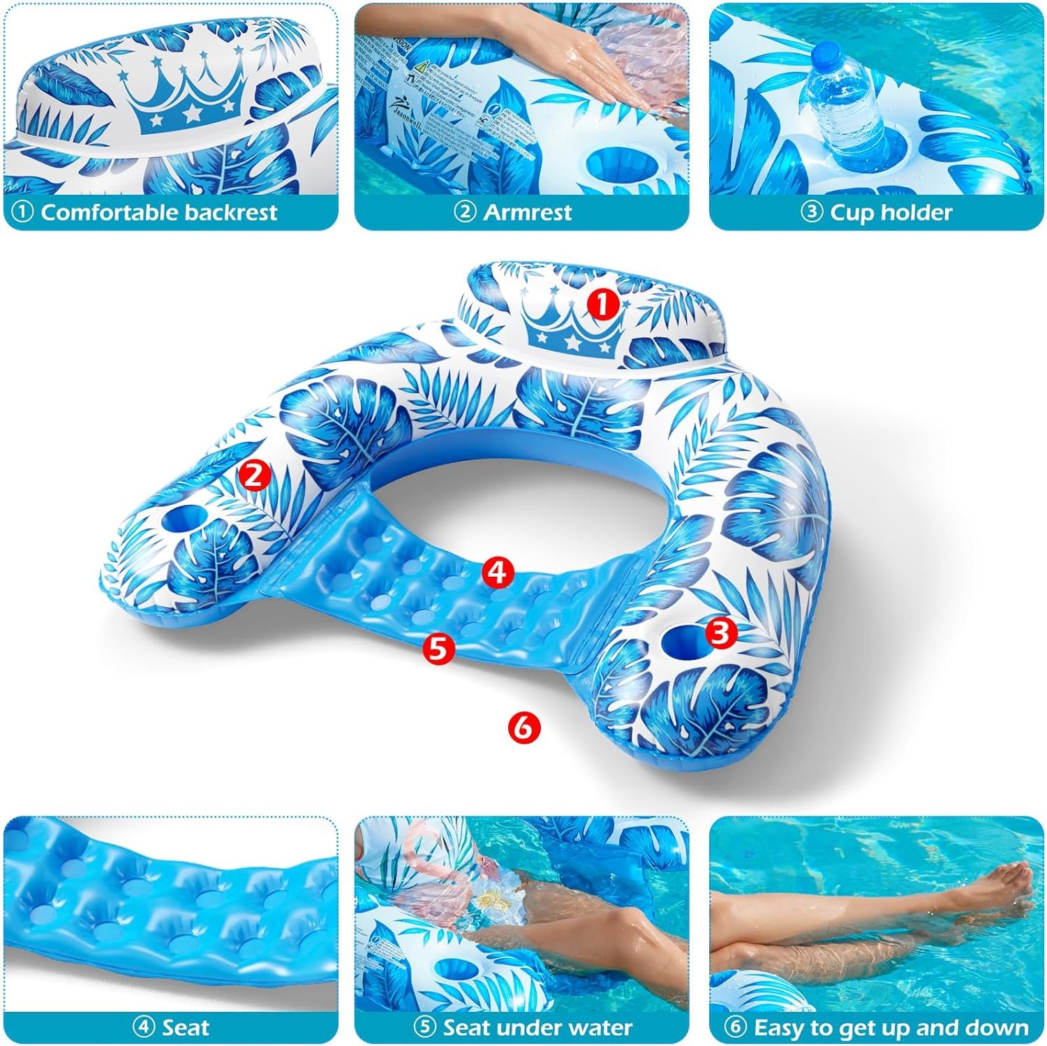 Jasonwell Inflatable Pool Float Chair - Pool Floaties Chair Floats Loungers for Swimming Pools Floating Lounger with Cup Holders Toy Party Floaties for Adults L 7 Jasonwell Inflatable Pool Float Chair - Pool Floaties Chair Floats Loungers for Swimming Pools Floating Lounger with Cup Holders Toy Party Floaties for Adults L - Image 7