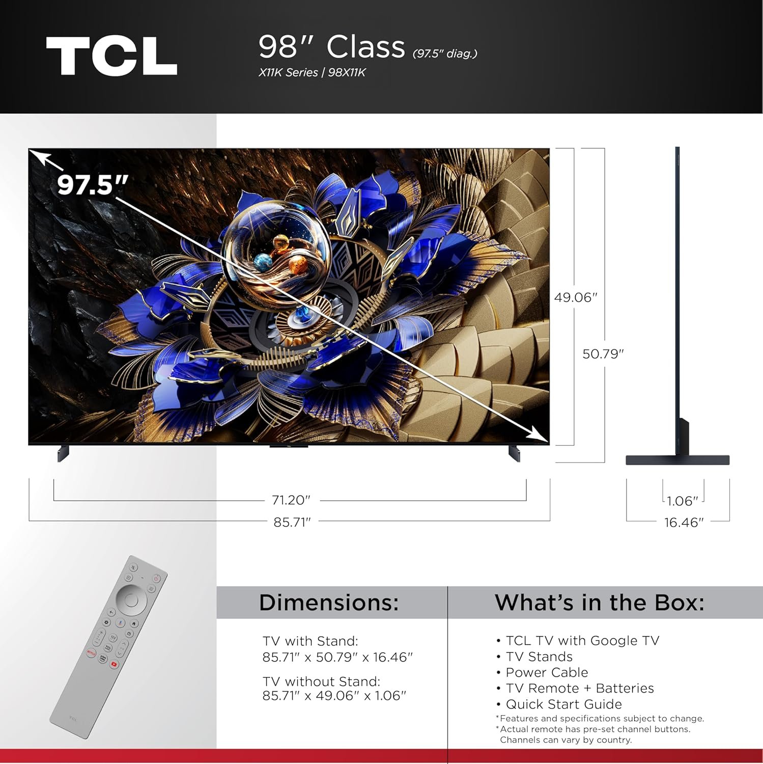 TCL 98-Inch X11K Series QLED 4K Smart QD-Mini LED TV with Google TV (2025 Model) Halo Control System, LD14000 Precise Dimming Series, HDR 6500 Nits Peak, Audio by Bang & Olufsen, 144Hz Refresh Rate 2 TCL 98-Inch X11K Series QLED 4K Smart QD-Mini LED TV with Google TV (2025 Model) Halo Control System, LD14000 Precise Dimming Series, HDR 6500 Nits Peak, Audio by Bang & Olufsen, 144Hz Refresh Rate - Image 2